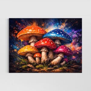 tableau champignons colorés abstraits éveil fongique art contemporain