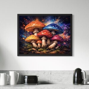 tableau éveil fongique champignons colorés décoration cuisine moderne