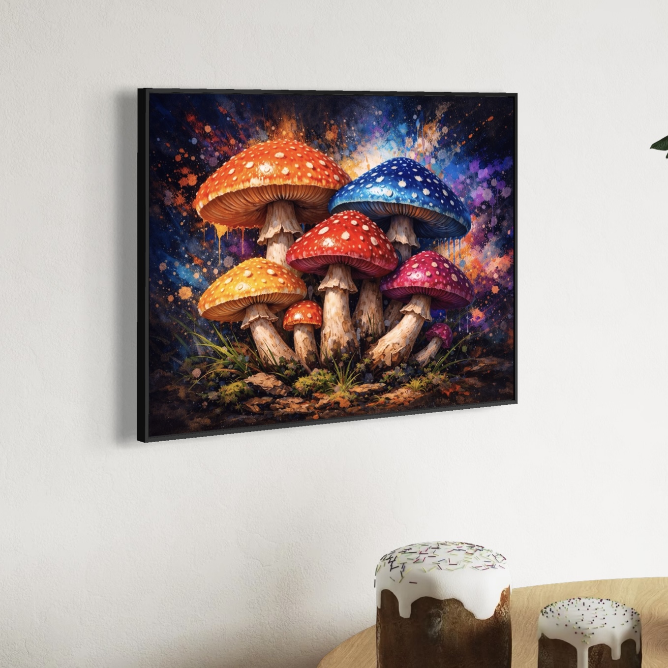 tableau éveil fongique champignons colorés décoration contemporaine murale