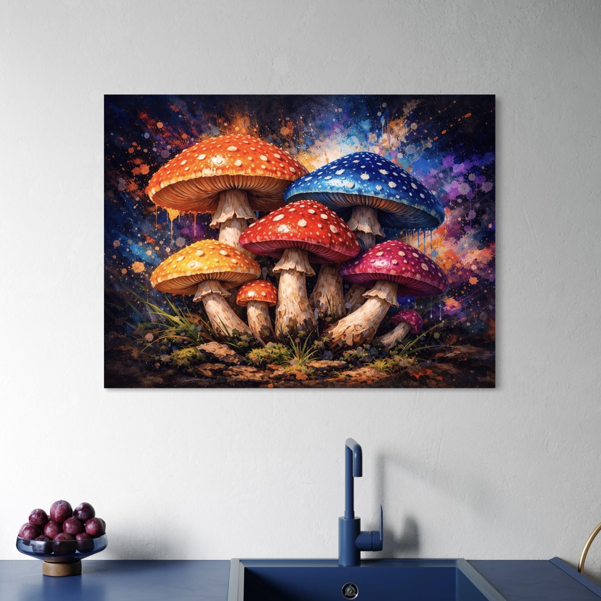 tableau éveil fongique champignons colorés décoration intérieure moderne
