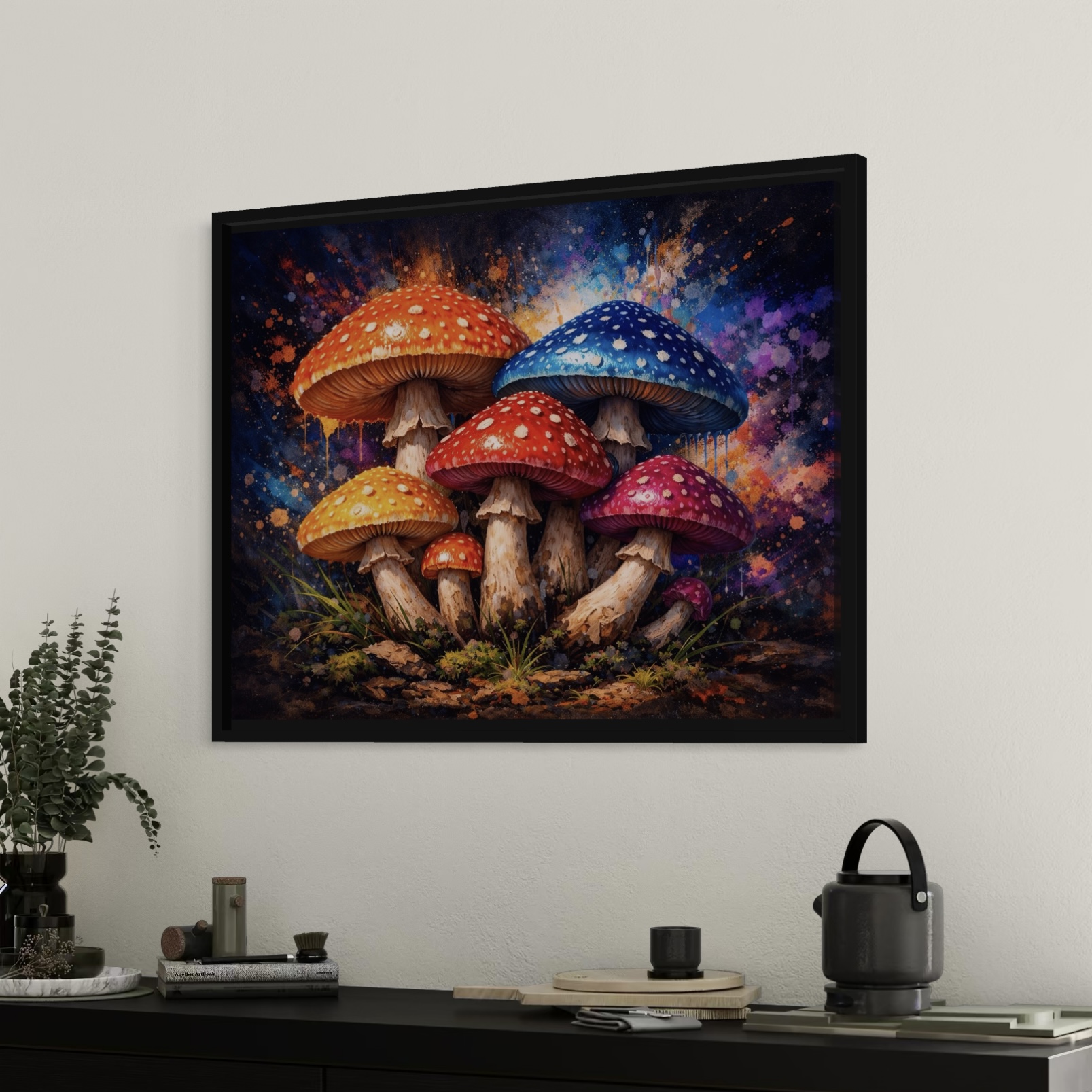 tableau éveil fongique champignons psychédéliques colorés décoration moderne