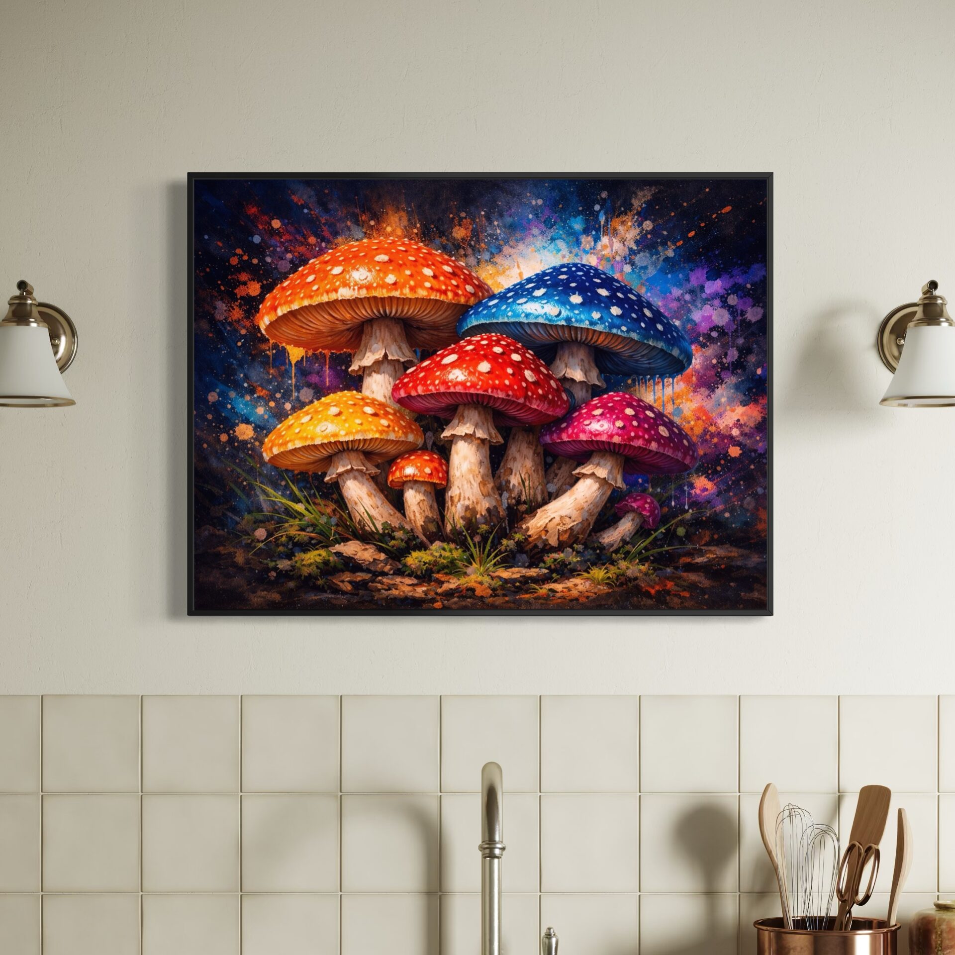 tableau éveil fongique champignons psychédéliques colorés décoration murale