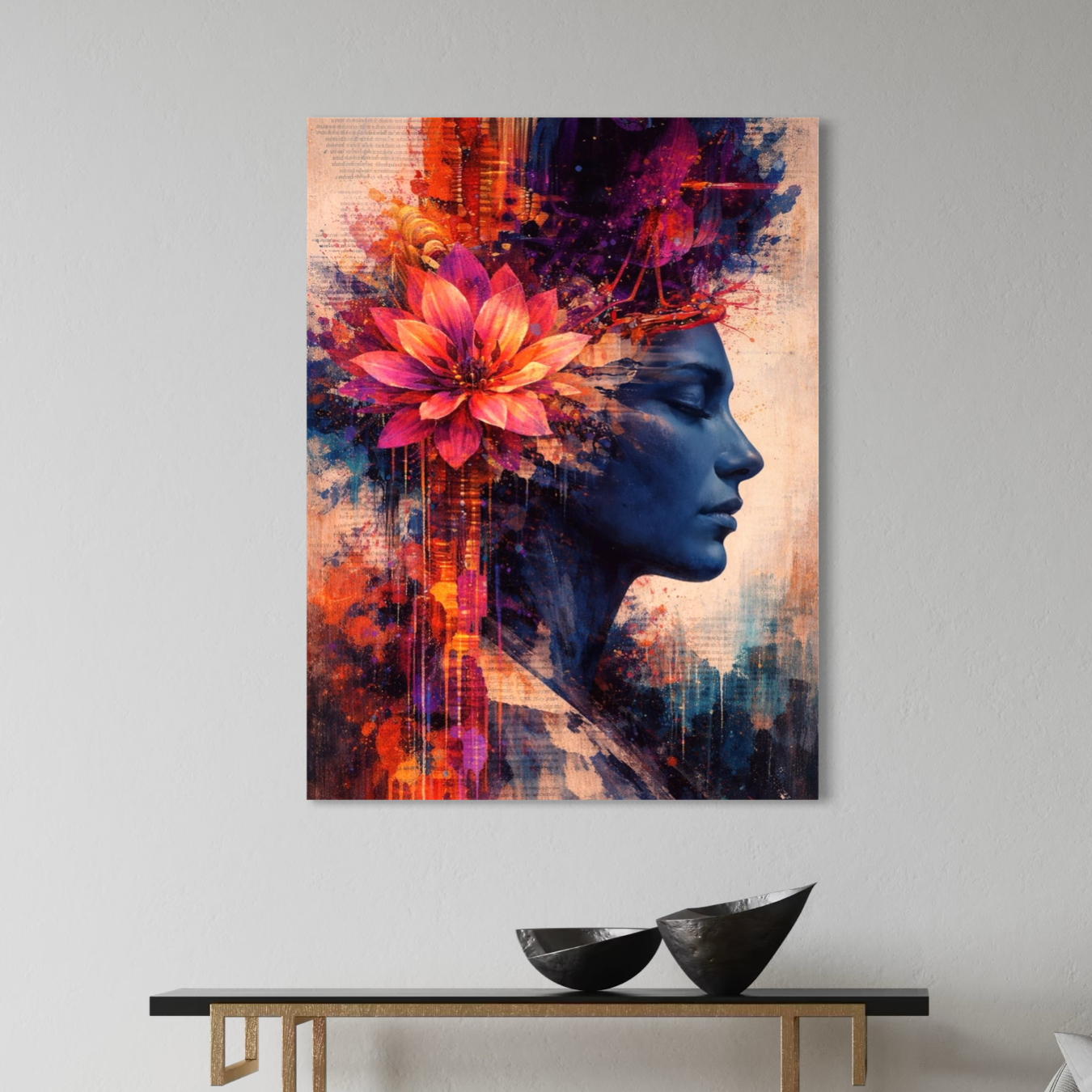 tableau femme floral contemporain dans une decoration murale moderne et elegante