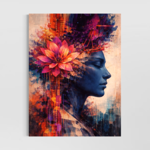 tableau femme abstrait floral contemporain avec couleurs vibrantes et decoration murale artistique moderne