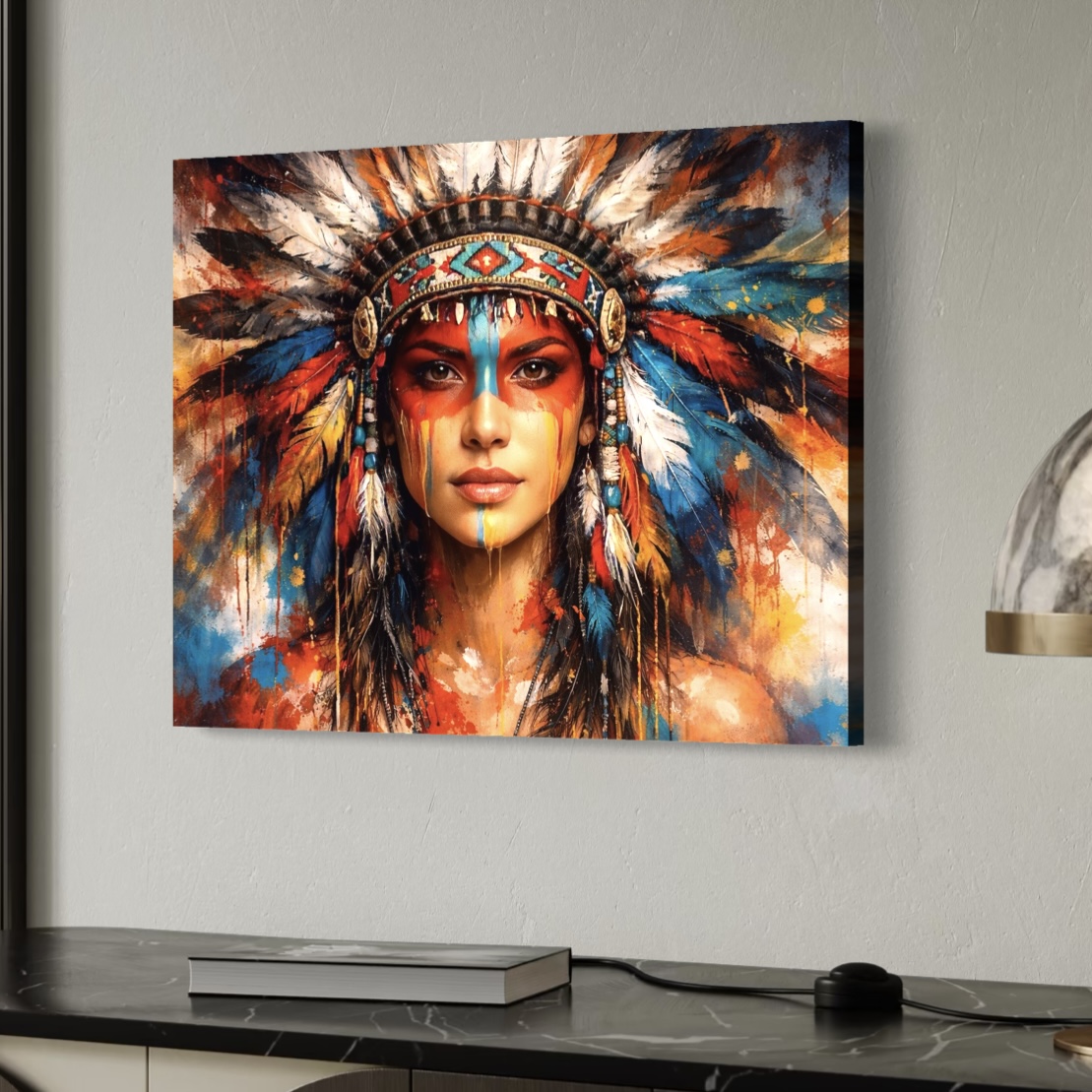 Tableau Éveil Tribal Femme Amérindienne tableau eveil tribal art ethnique contemporain portrait femme amérindienne spektra