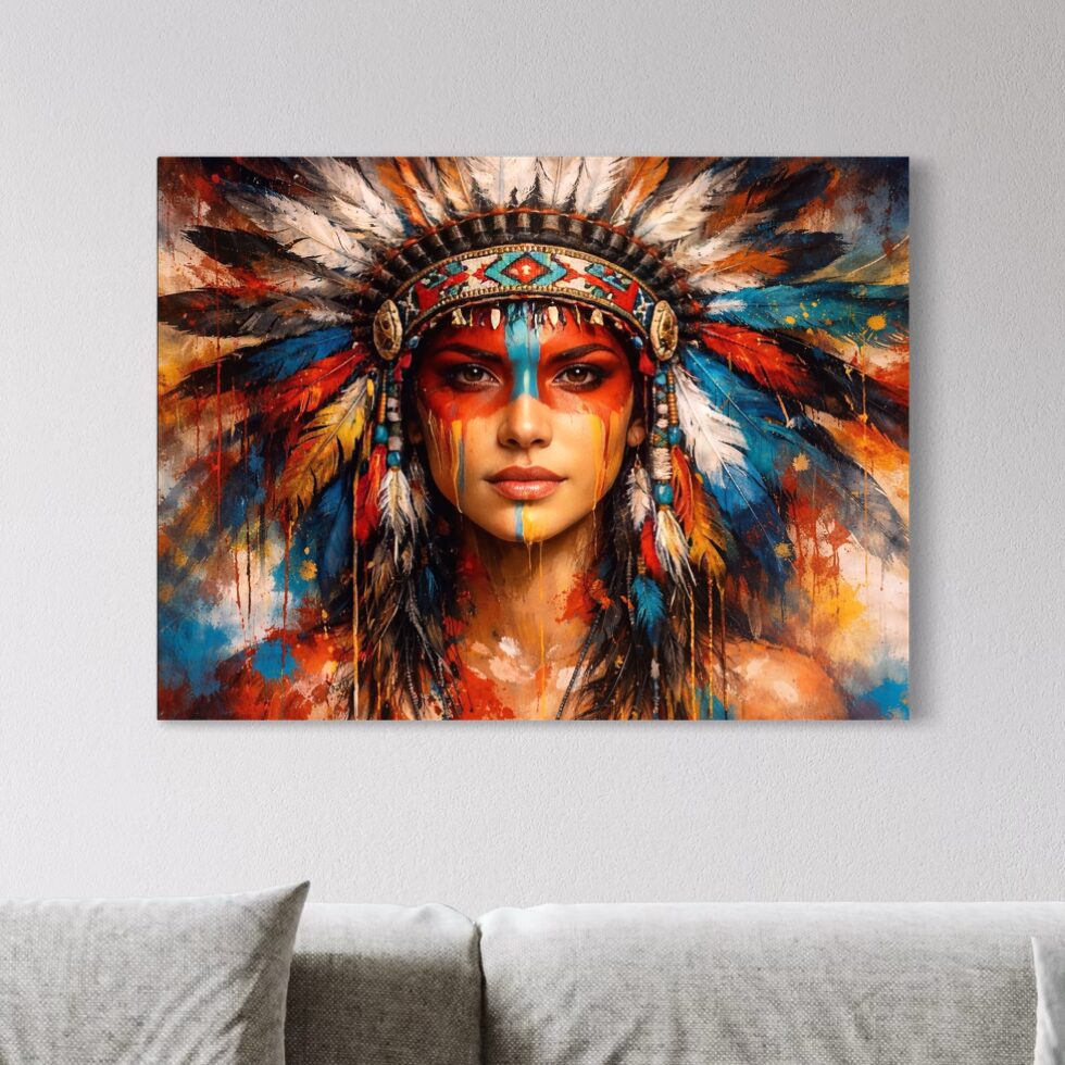 Tableau Éveil Tribal Femme Amérindienne tableau eveil tribal art amérindien contemporain decoration murale moderne spektra