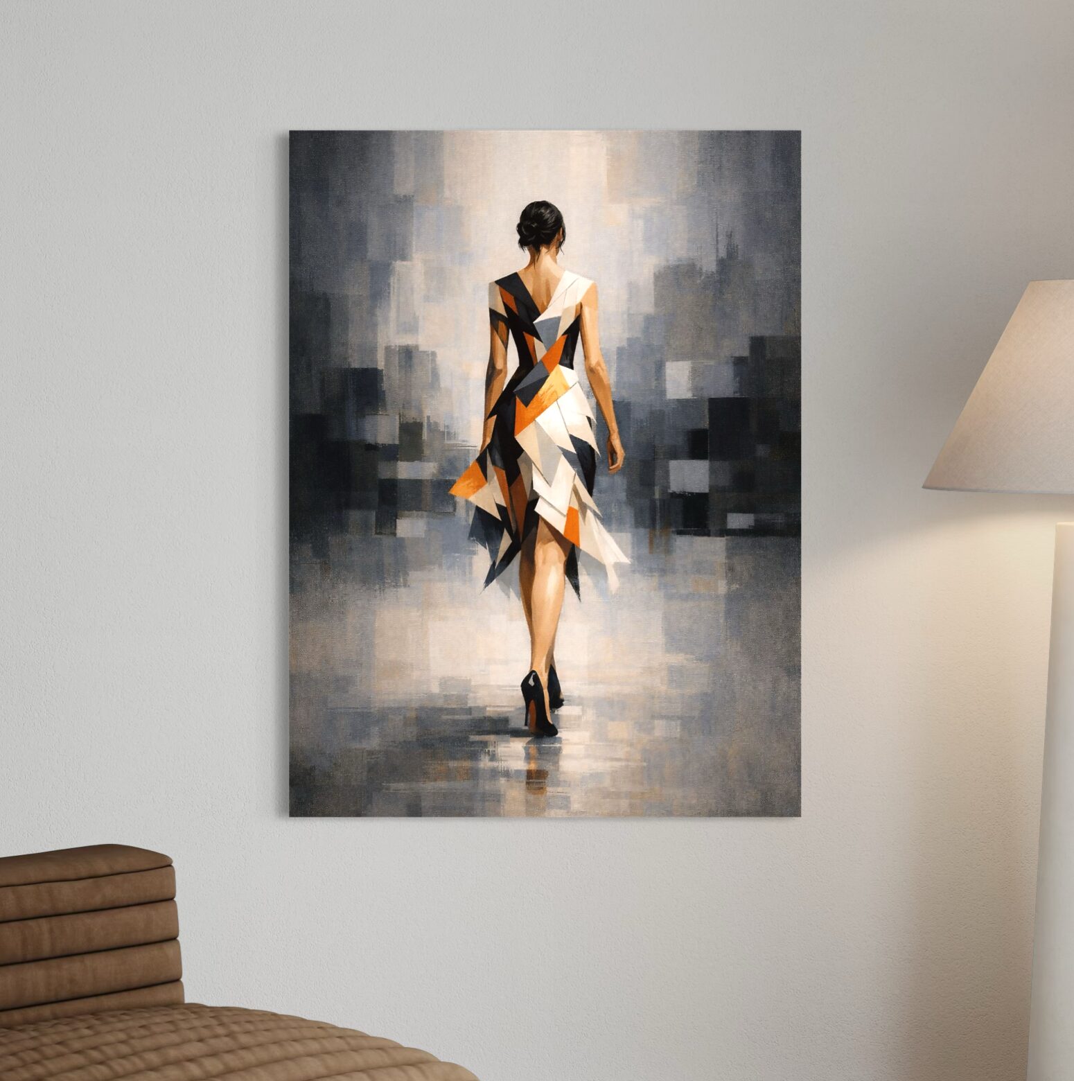 tableau femme abstraite moderne géométrique silhouette couture décoration murale élégante spektra