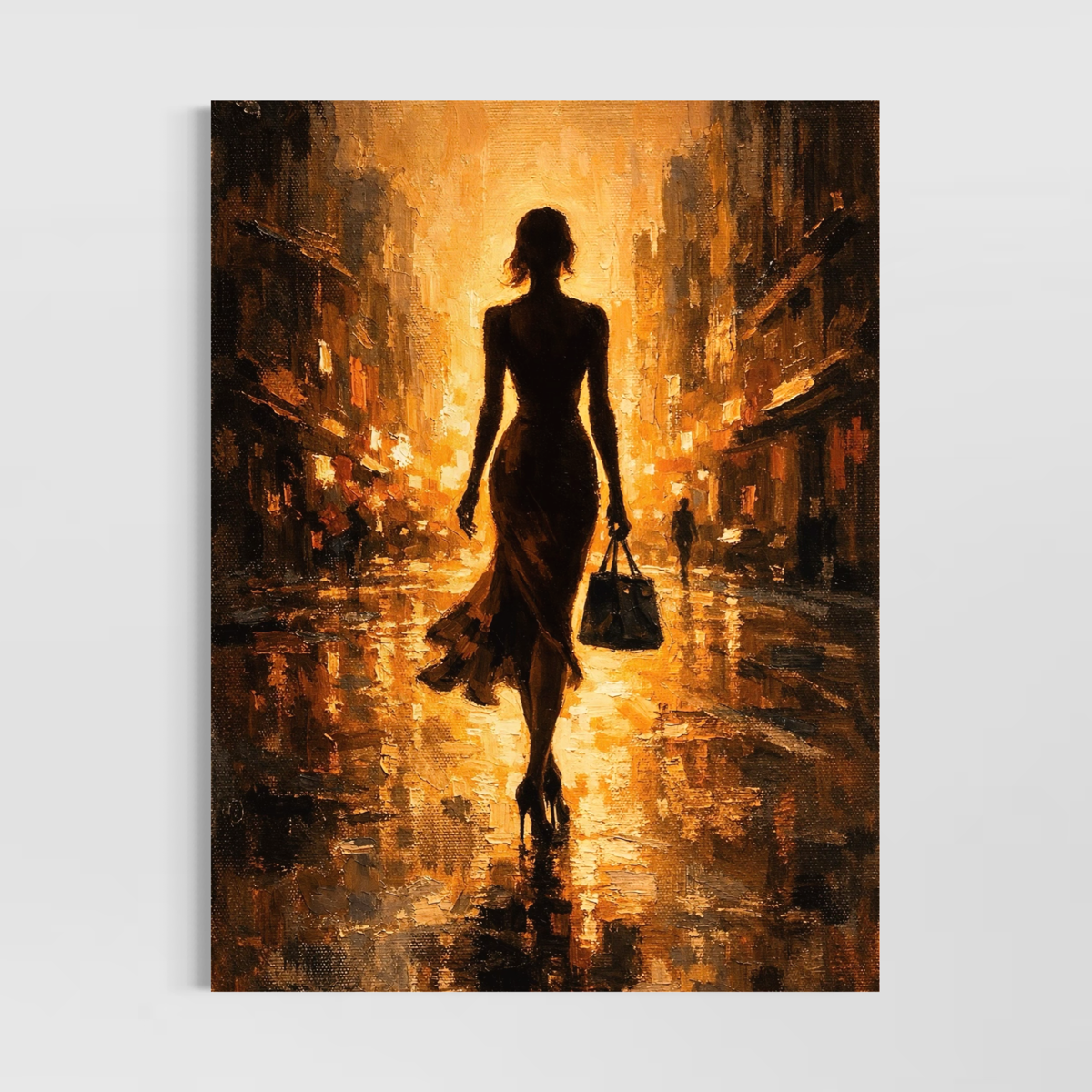 Tableau Femme Mirage – silhouette féminine et ambiance dorée tableau femme moderne femme mirage silhouette feminine lumiere doree ville elegante decoration murale contemporaine