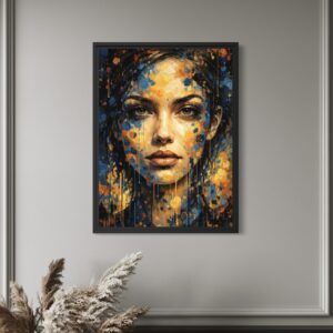 tableau femme pop art abstrait beauté sauvage cadre noir décoration murale spektra