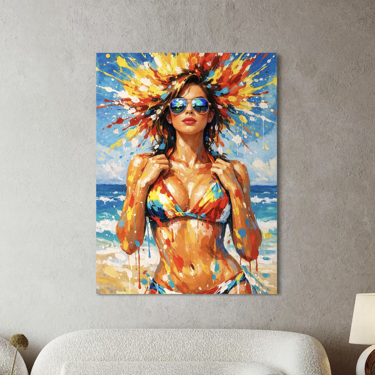 Tableau Femme Pop Art – Beach Vibes tableau femme pop art beach vibes décoration murale contemporaine spektra