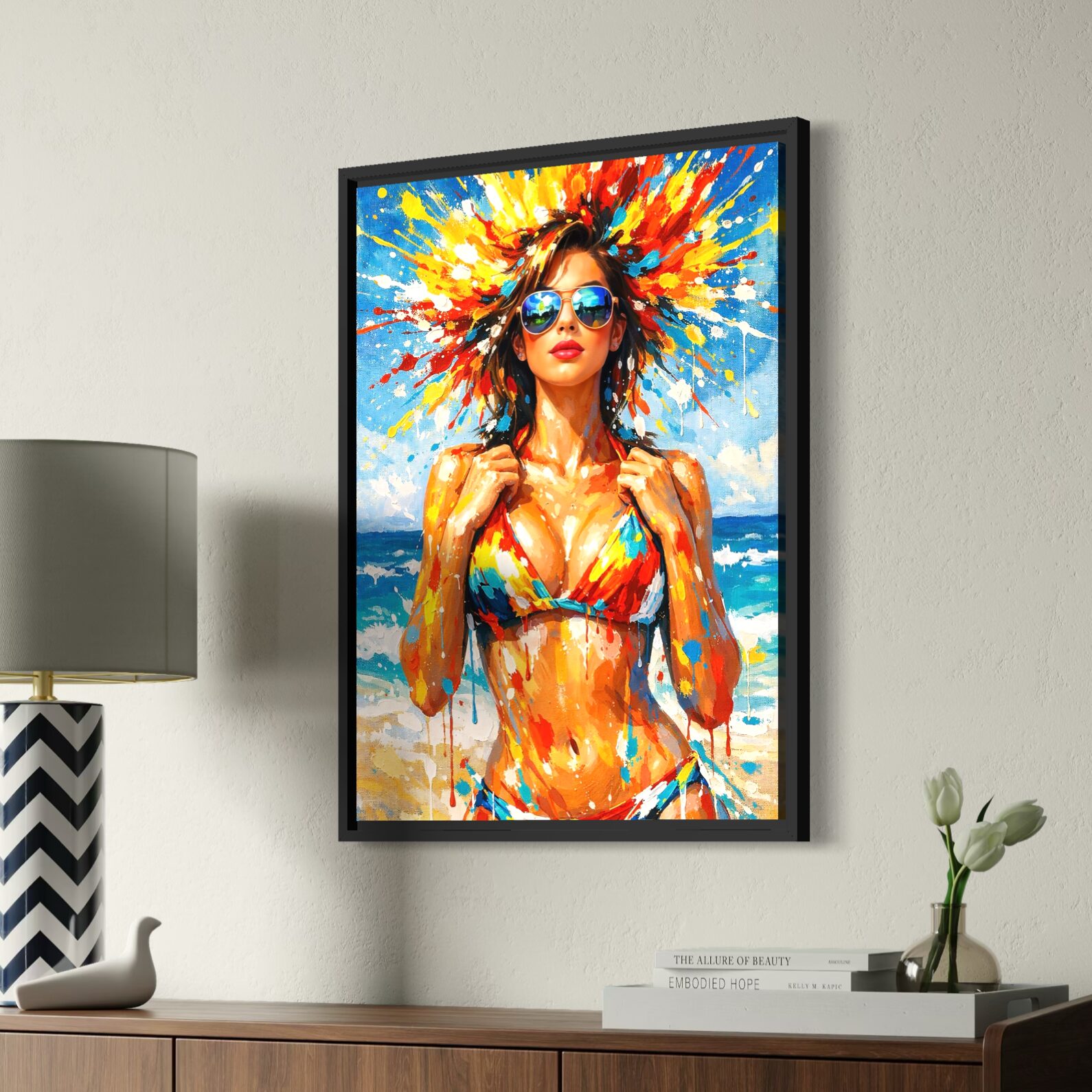 Tableau Femme Pop Art – Beach Vibes tableau femme pop art plage beach vibes décoration murale moderne spektra