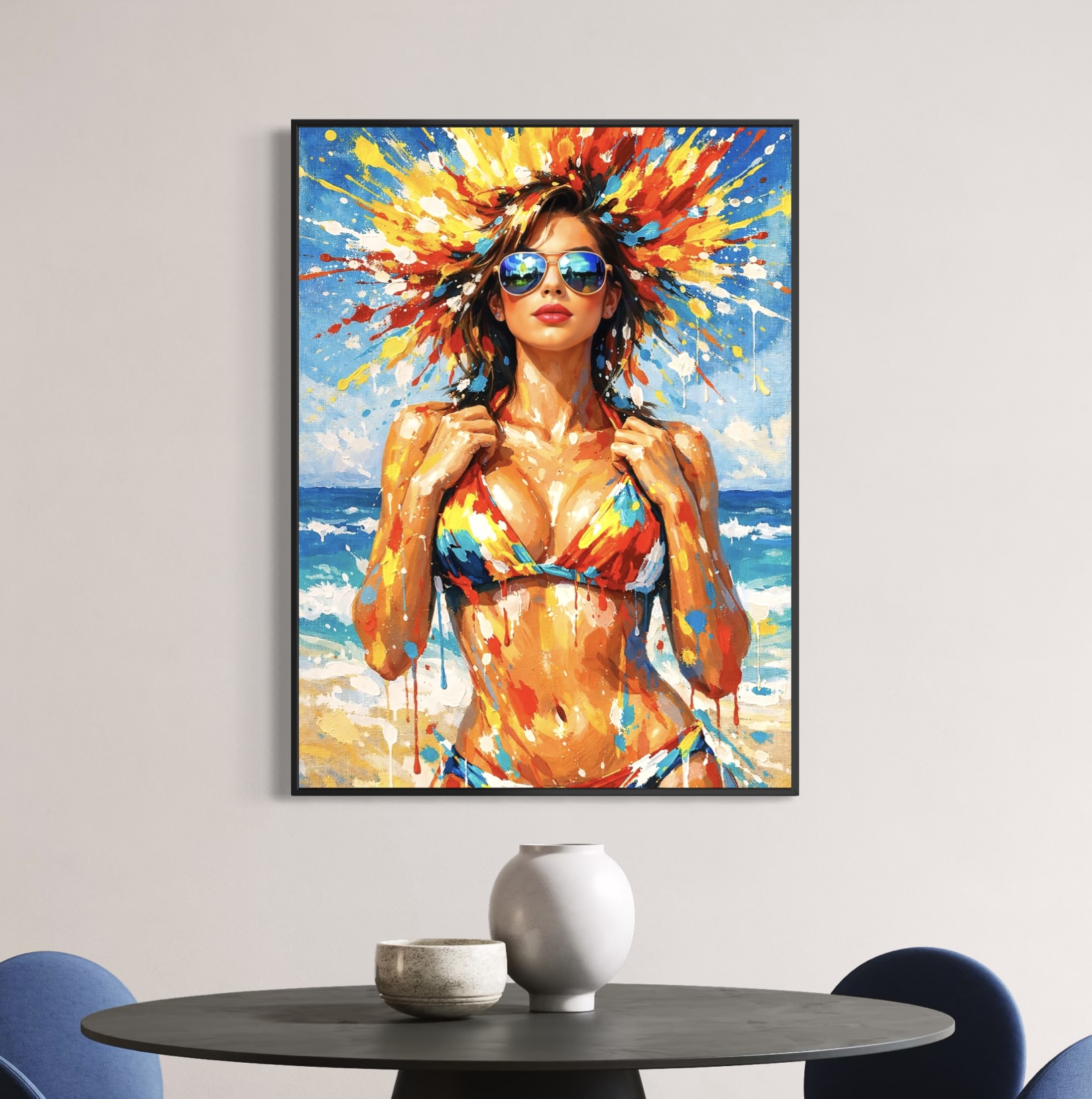 Tableau Femme Pop Art – Beach Vibes tableau femme pop art plage colorée beach vibes décoration moderne spektra
