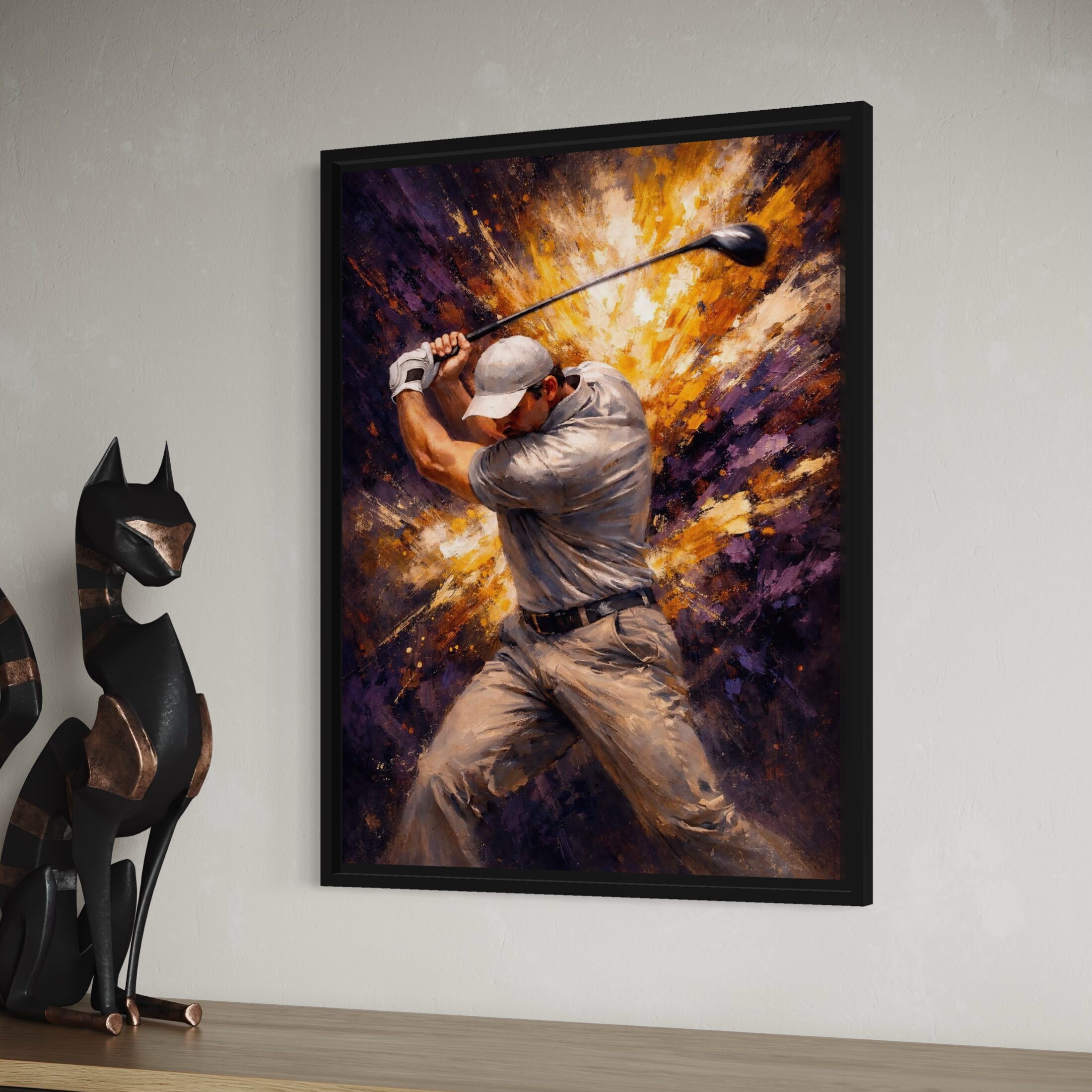 Tableau Golden Swing – Art golf contemporain tableau golden swing golf encadre art sportif contemporain
