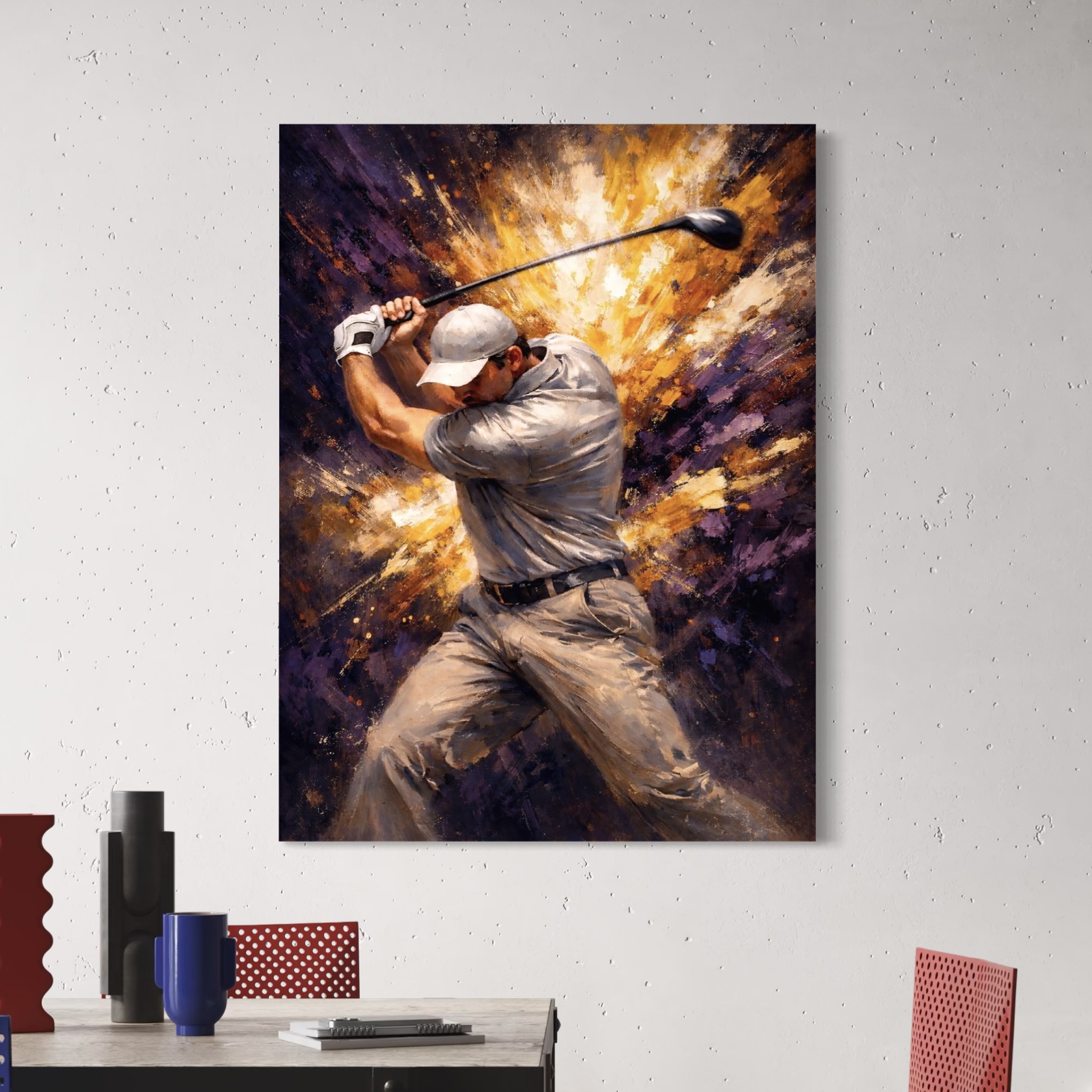 Tableau Golden Swing – Art golf contemporain tableau golden swing golf moderne peinture sportive expressive