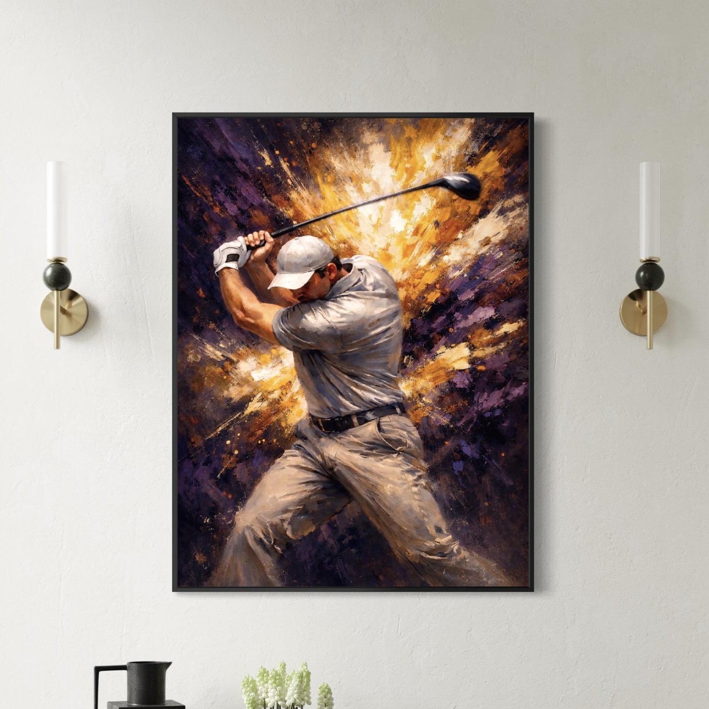 Tableau Golden Swing – Art golf contemporain tableau golf moderne golden swing encadre decoration murale luxe