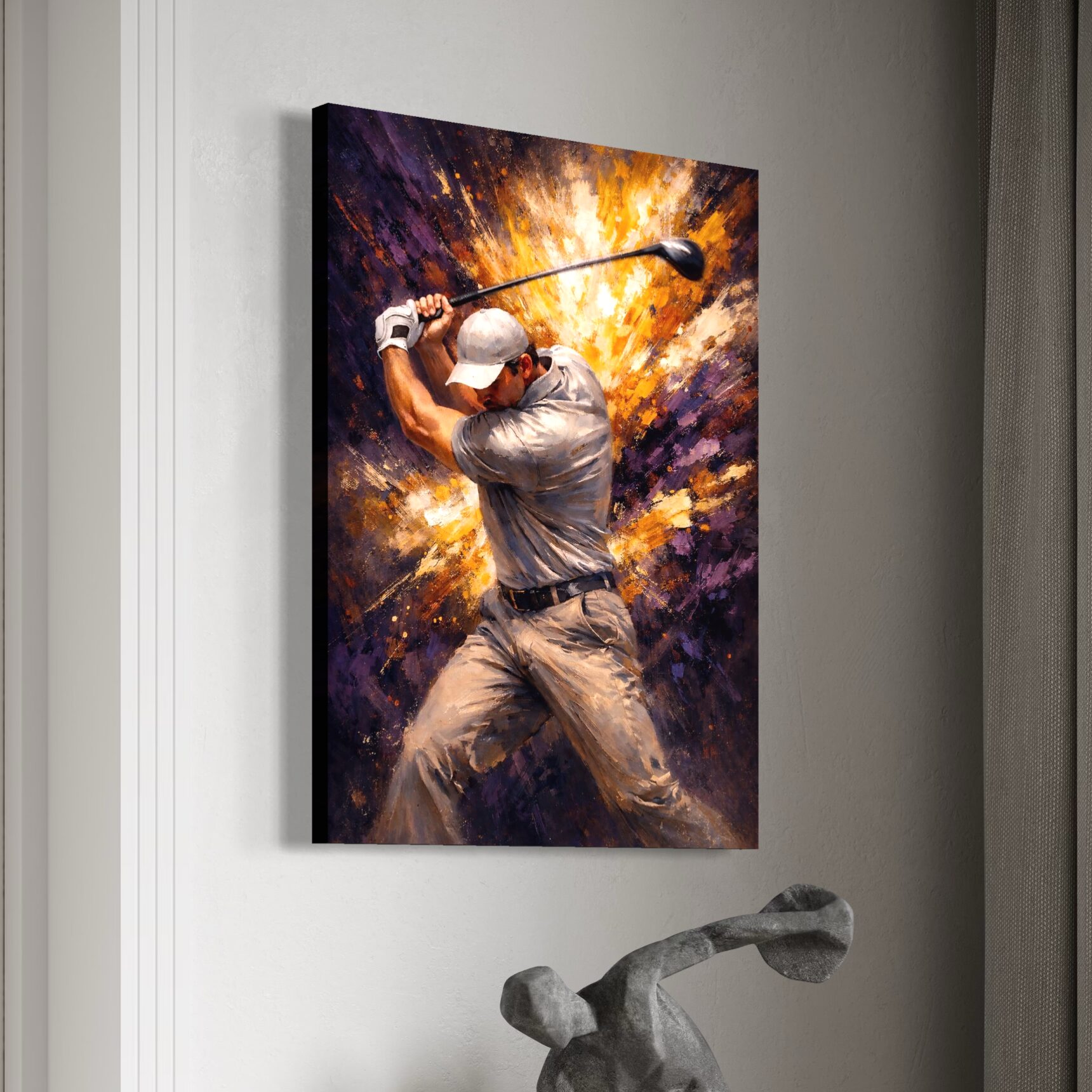 Tableau Golden Swing – Art golf contemporain tableau golf golden swing encadrement premium design moderne