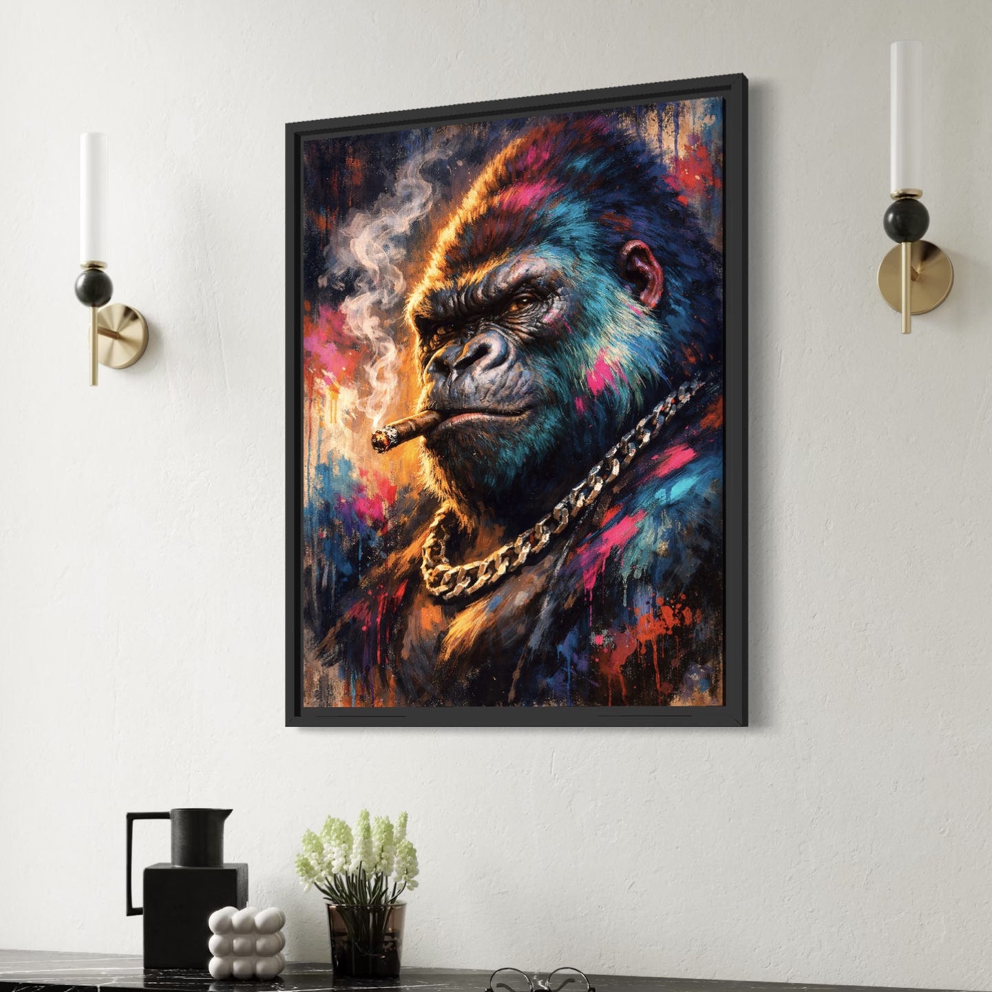 Tableau Gorille Alpha – Art urbain moderne et puissance animale tableau gorille alpha décoration murale street art moderne art urbain contemporain couleurs vibrantes