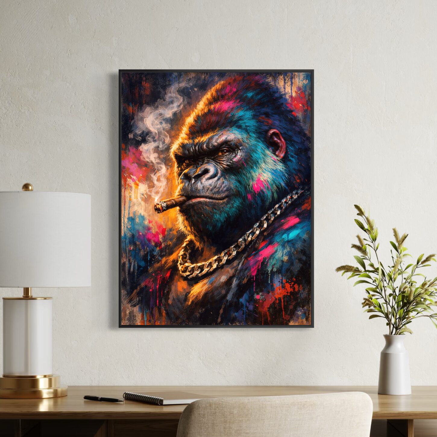 Tableau Gorille Alpha – Art urbain moderne et puissance animale tableau gorille alpha graffiti contemporain art urbain moderne décoration murale colorée