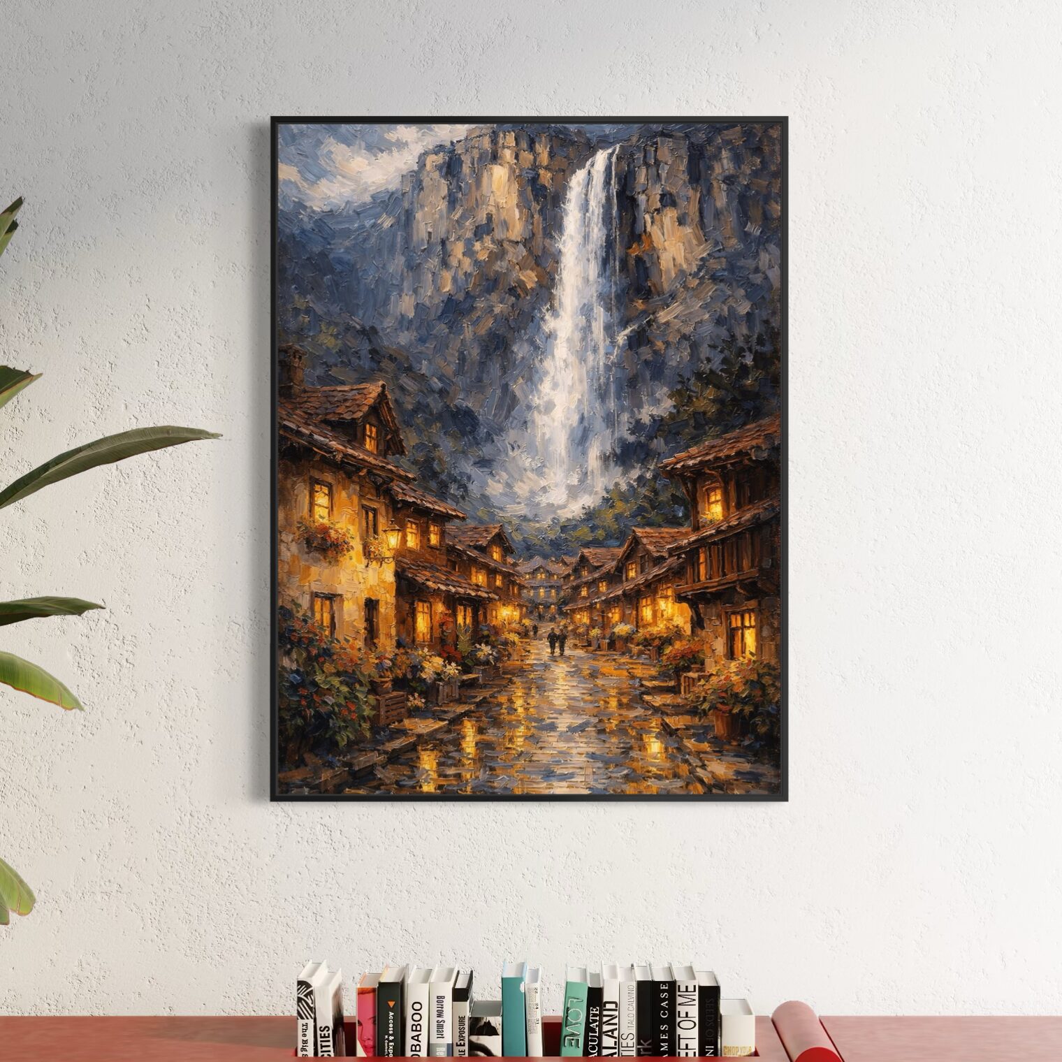 tableau hameau des brumes village cascade montagne art contemporain décoration moderne spektra