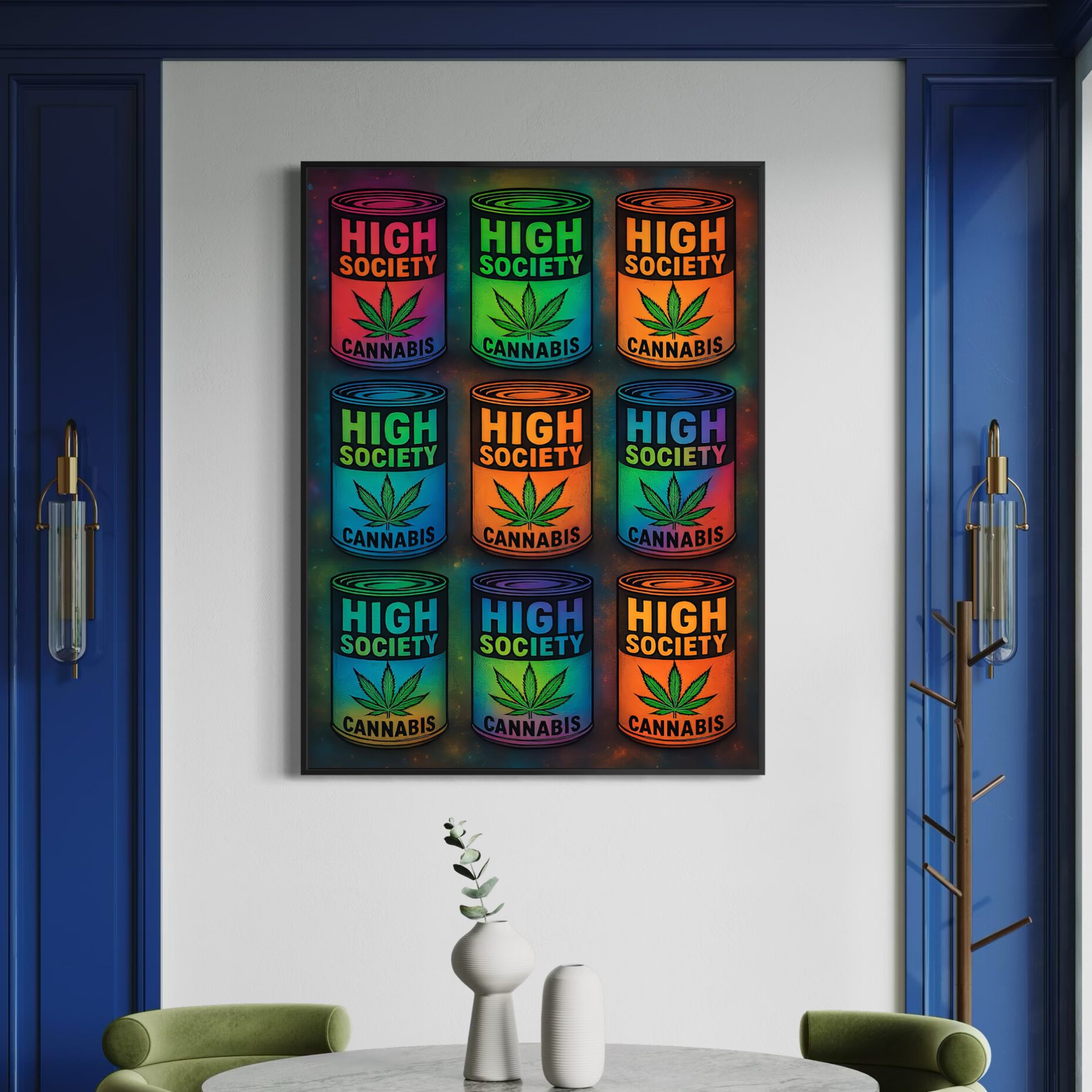 Tableau High Society – Cannabis Pop Art tableau high society cannabis neon pop art contemporain spektra
