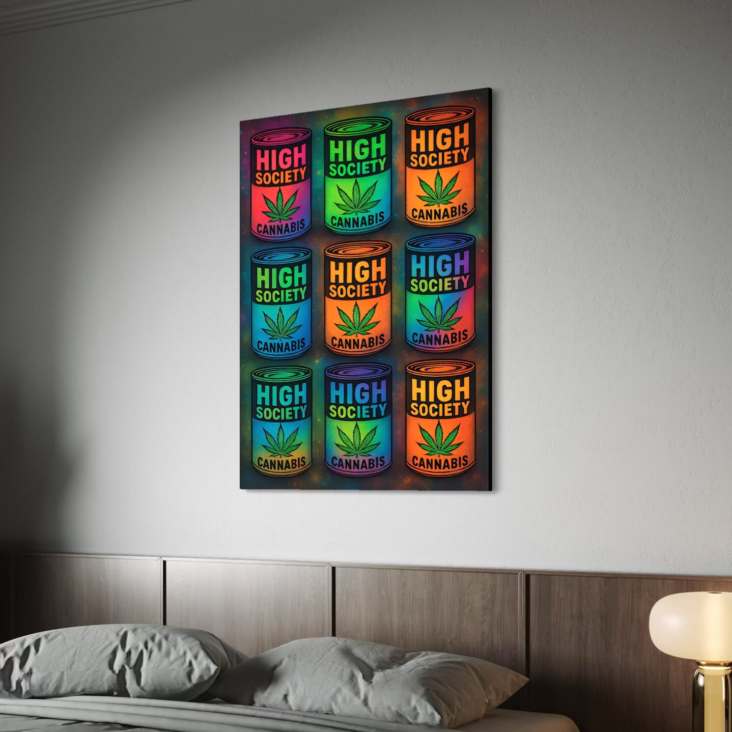 Tableau High Society – Cannabis Pop Art tableau high society cannabis pop art coloré neon contemporain spektra