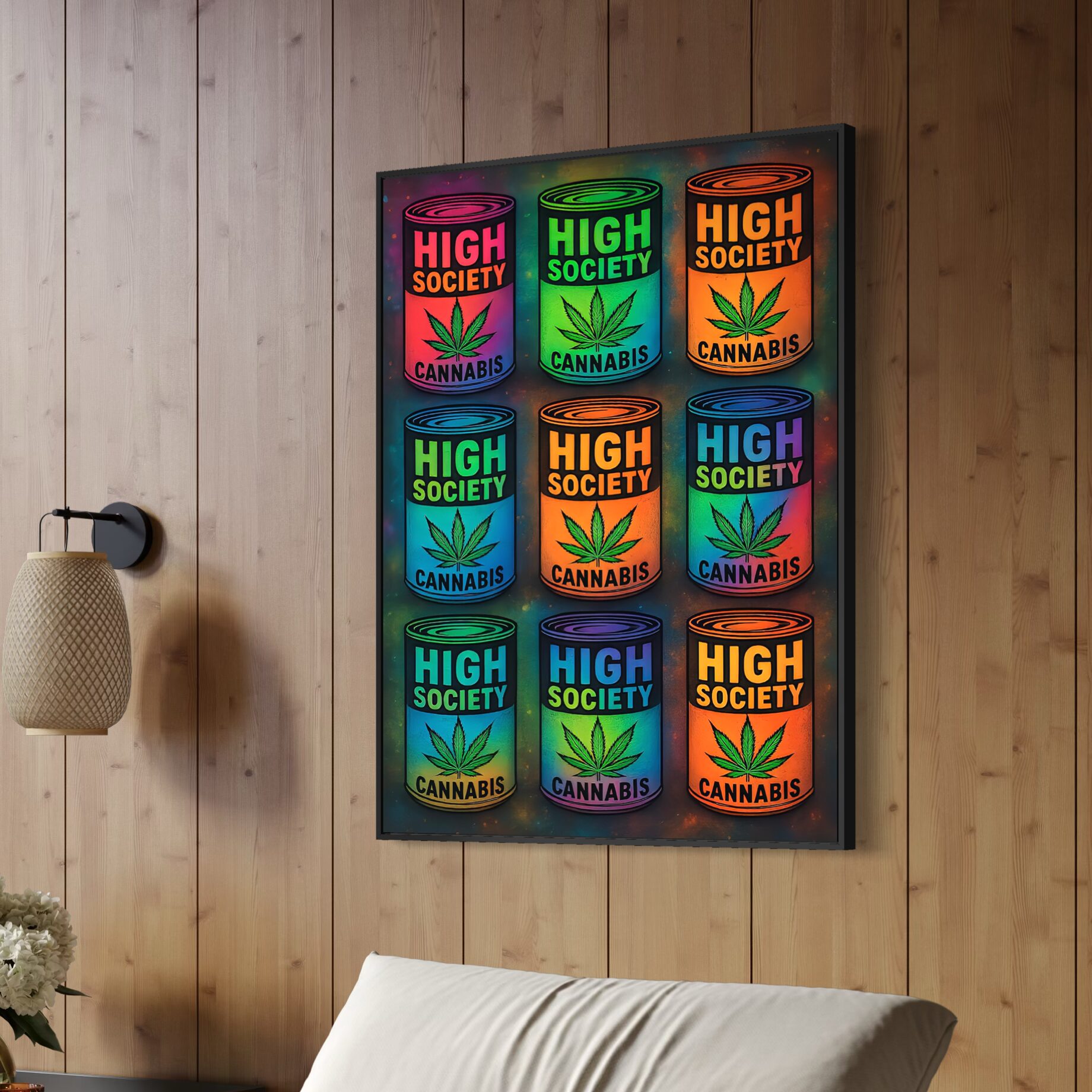 Tableau High Society – Cannabis Pop Art tableau high society cannabis pop art neon contemporain spektra