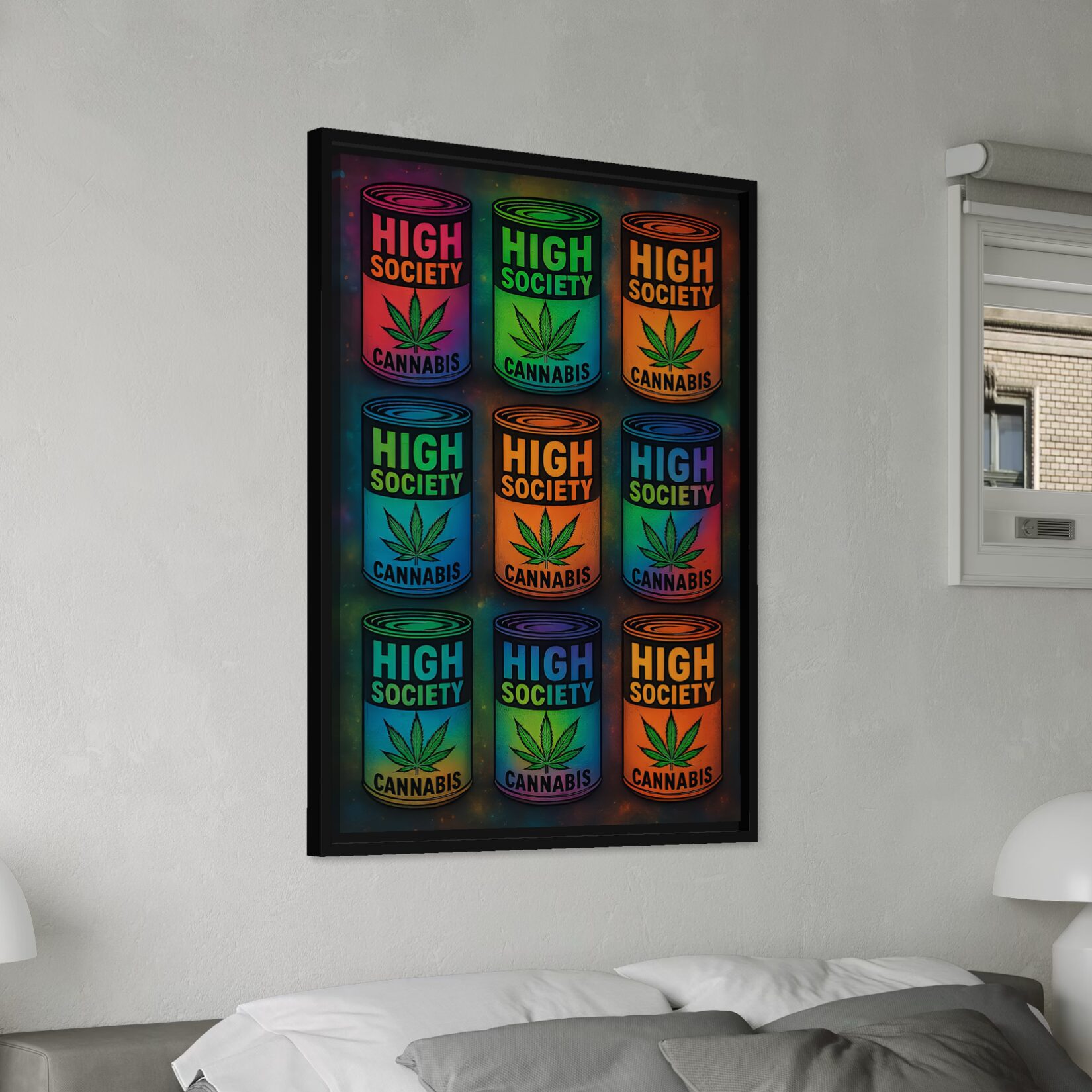 Tableau High Society – Cannabis Pop Art tableau high society cannabis pop art neon encadré décoration moderne spektra