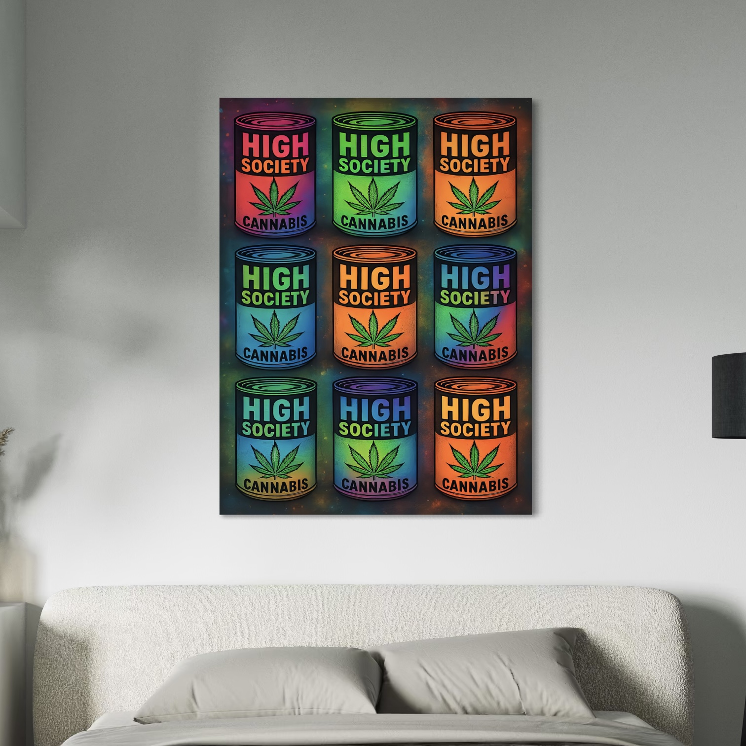 Tableau High Society – Cannabis Pop Art tableau high society cannabis pop art neon coloré contemporain spektra
