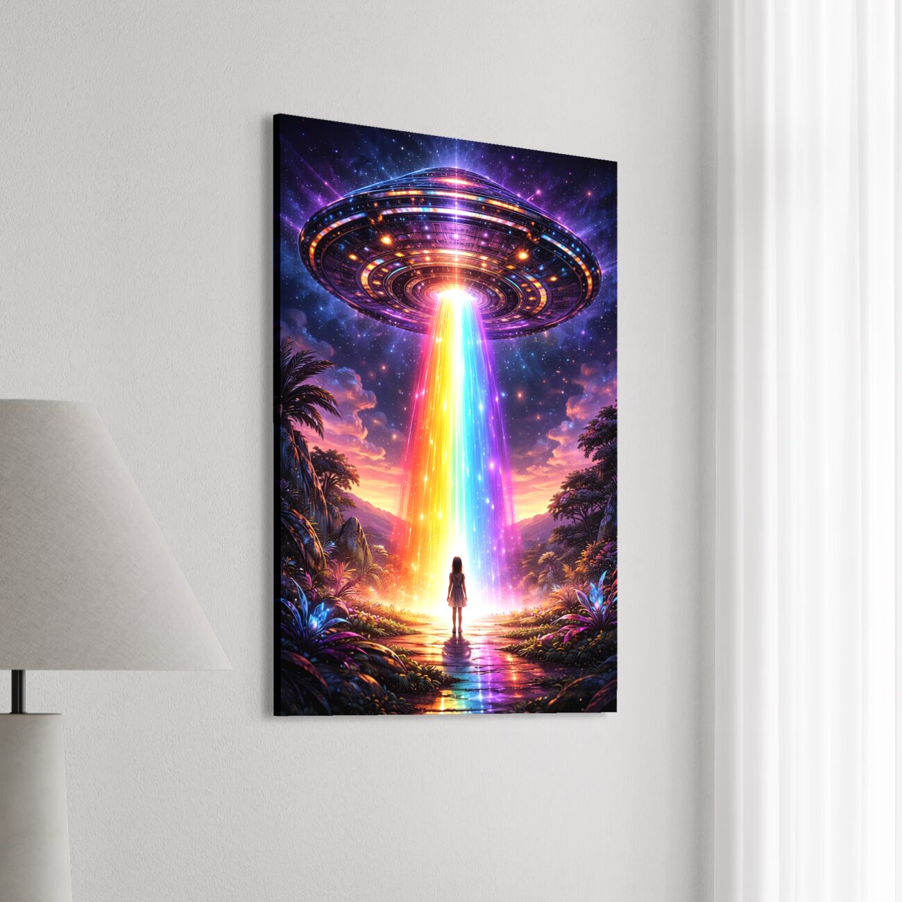 Tableau Horizon Galactique – Art futuriste et cosmique tableau horizon galactique ovni neon futuriste science fiction decoration murale moderne