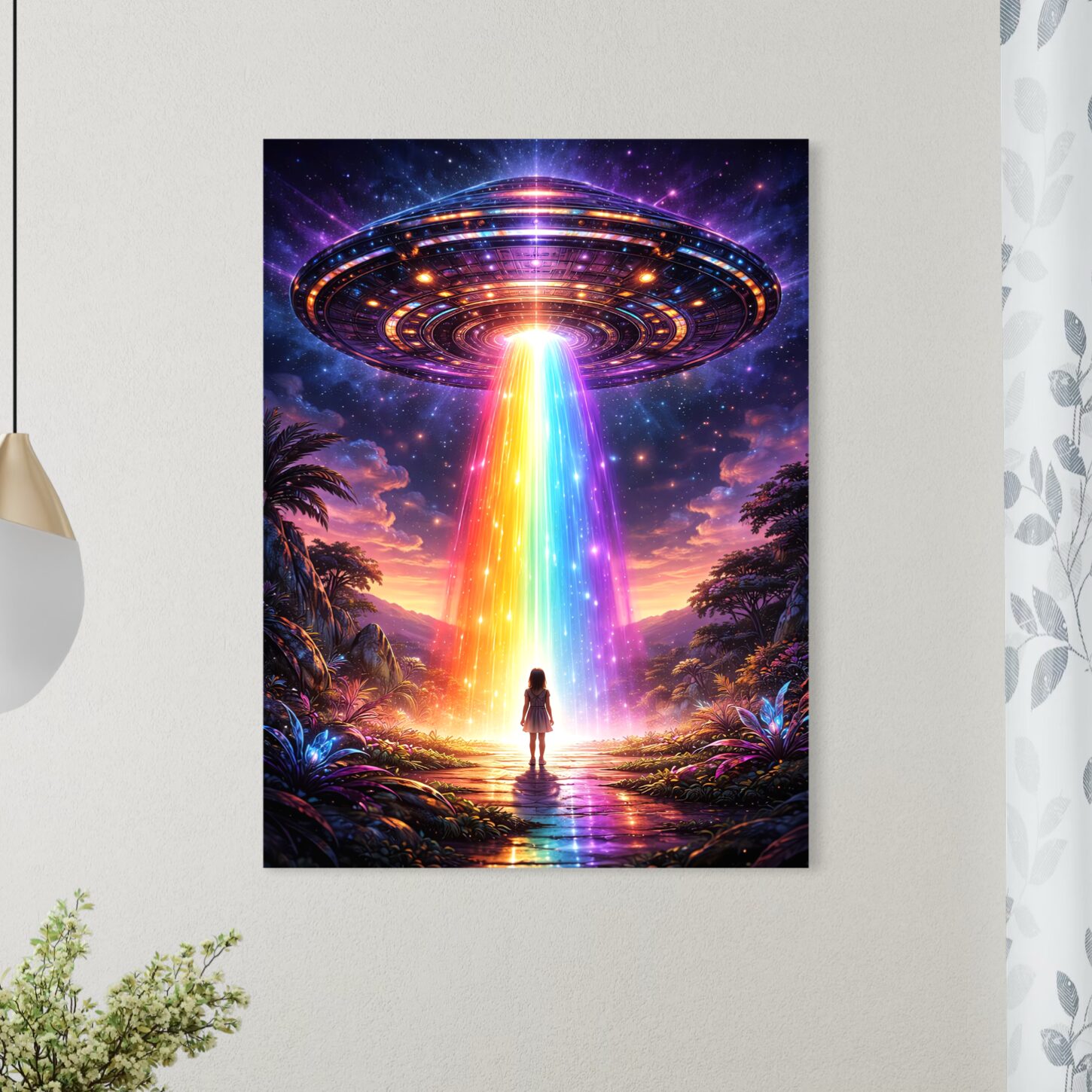 Tableau Horizon Galactique – Art futuriste et cosmique tableau horizon galactique ovni rainbow science fiction futuriste decoration murale moderne
