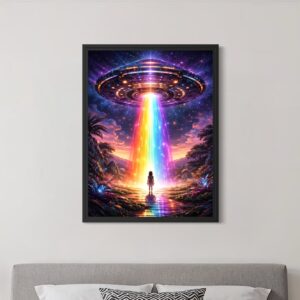 tableau horizon galactique science fiction neon ovni arc en ciel decoration murale moderne