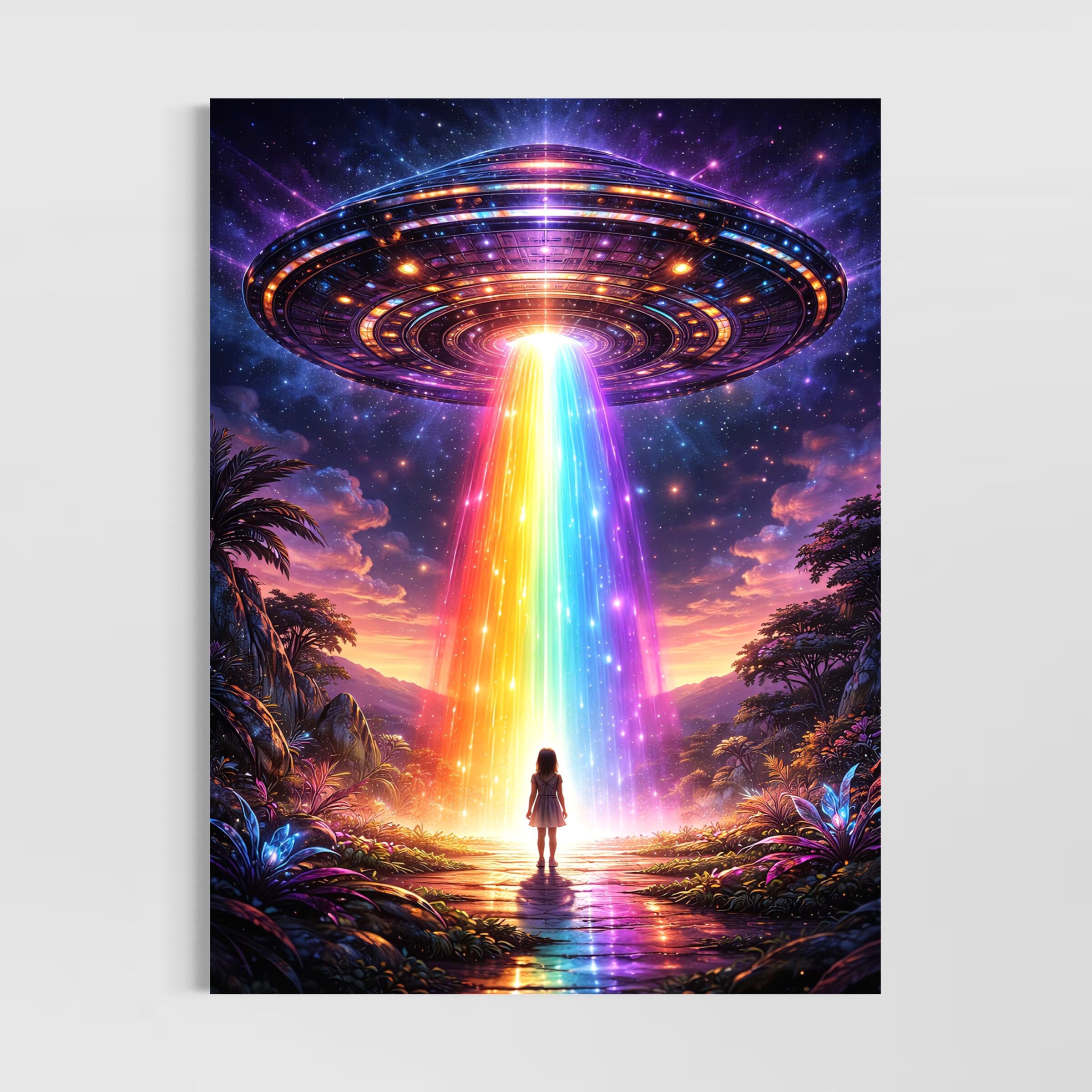 Tableau Horizon Galactique – Art futuriste et cosmique tableau horizon galactique ovni neon arc en ciel science fiction art futuriste cosmos