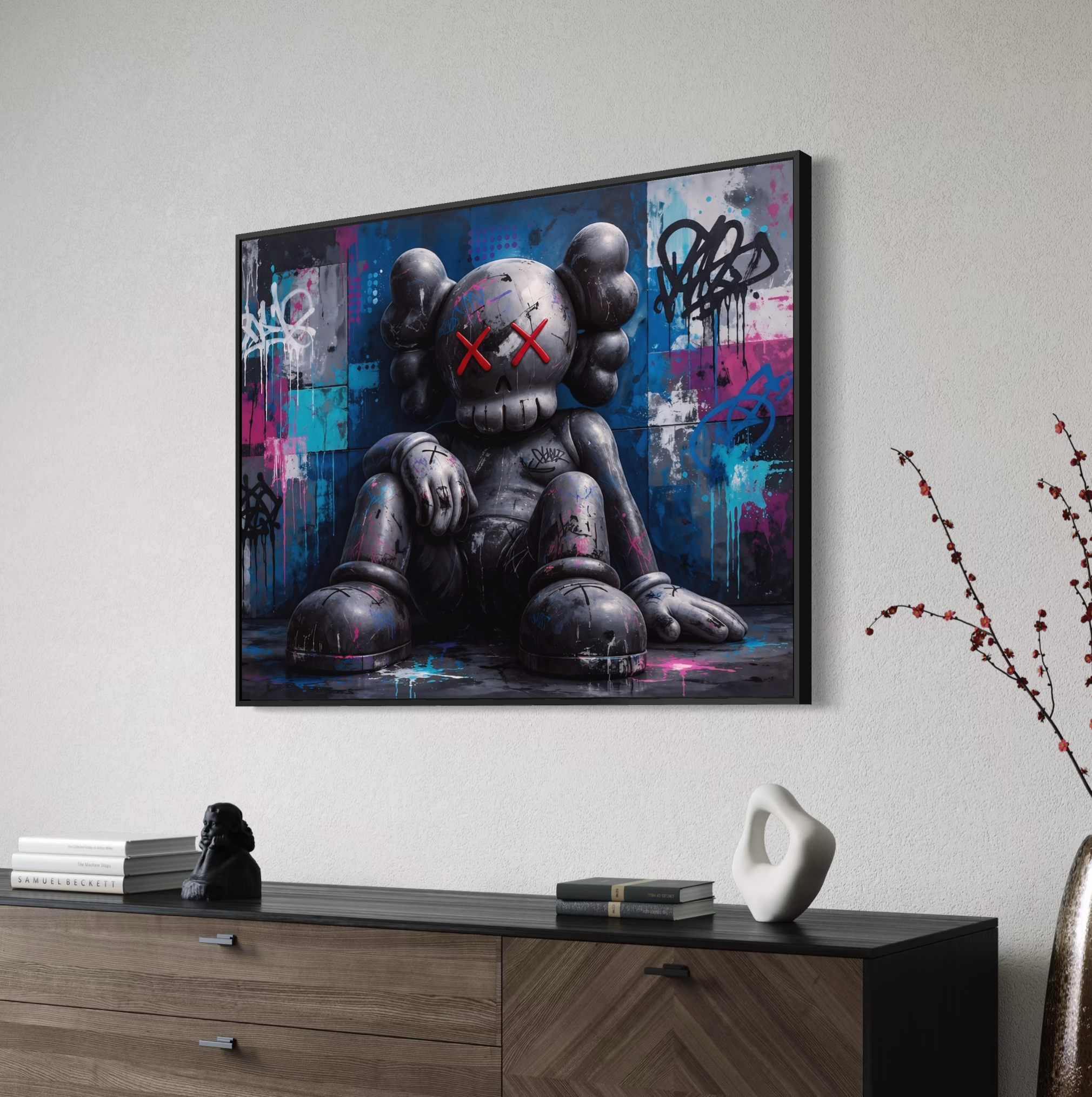 tableau street art contemporain dans un intérieur design moderne et élégant