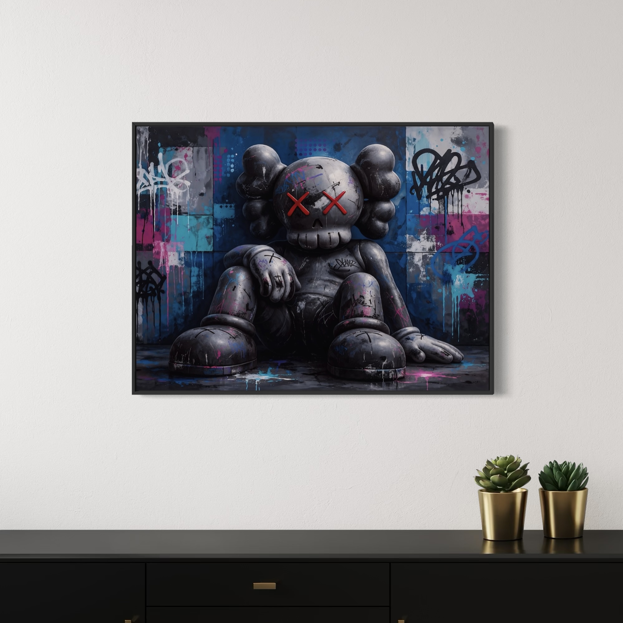 tableau street art contemporain dans une décoration intérieure moderne et urbaine