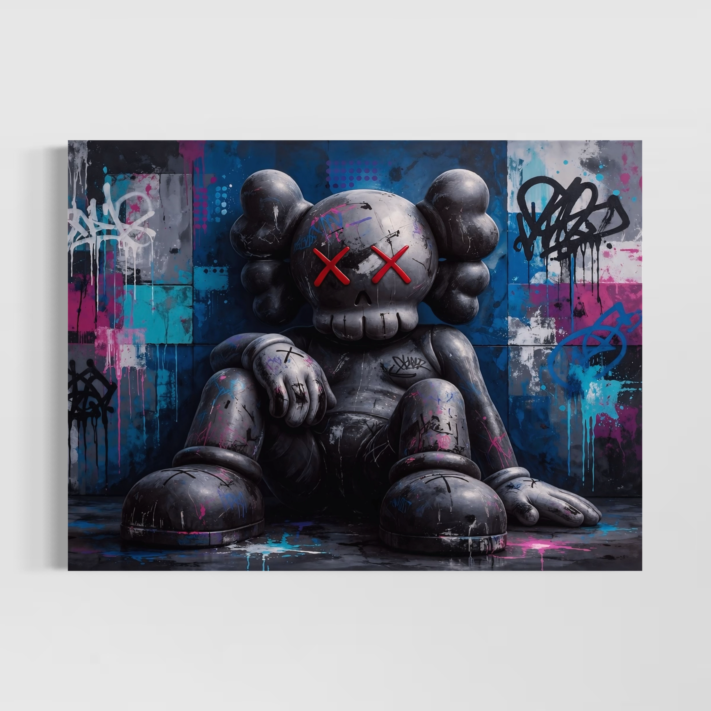 tableau street art contemporain représentant une icône urbaine sombre et artistique