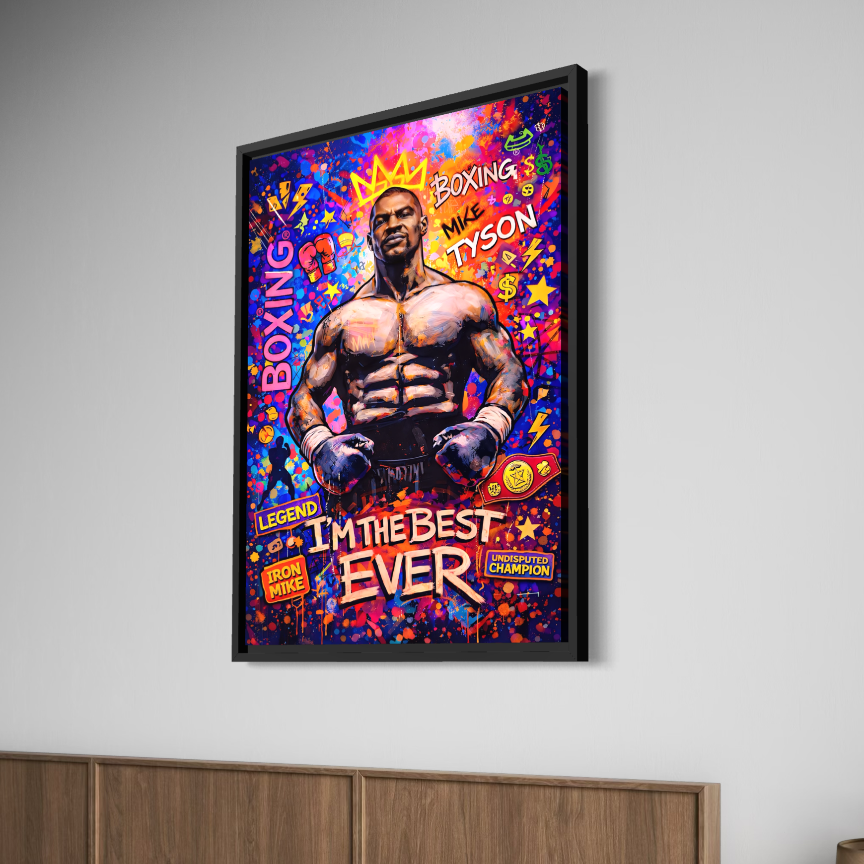 tableau mike tyson pop art boxe street art champion décoration murale moderne sportive colorée