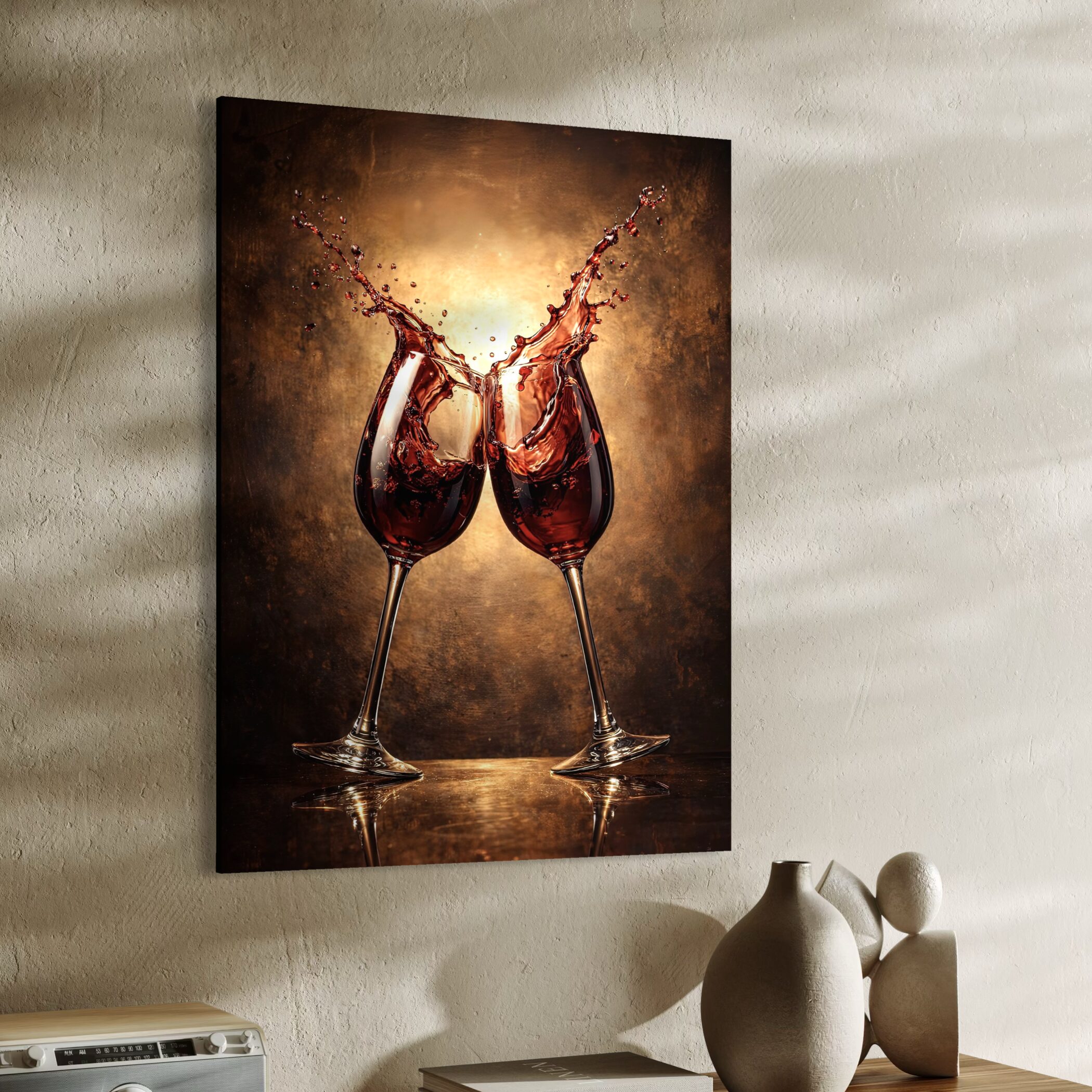 tableau verres vin rouge décoration luxe moderne art mural élégant contemporain