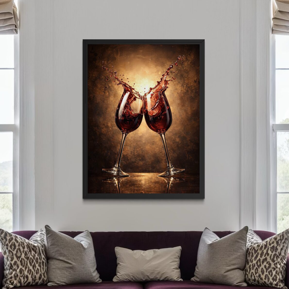 tableau verres vin rouge décoration salon chic moderne art contemporain élégant