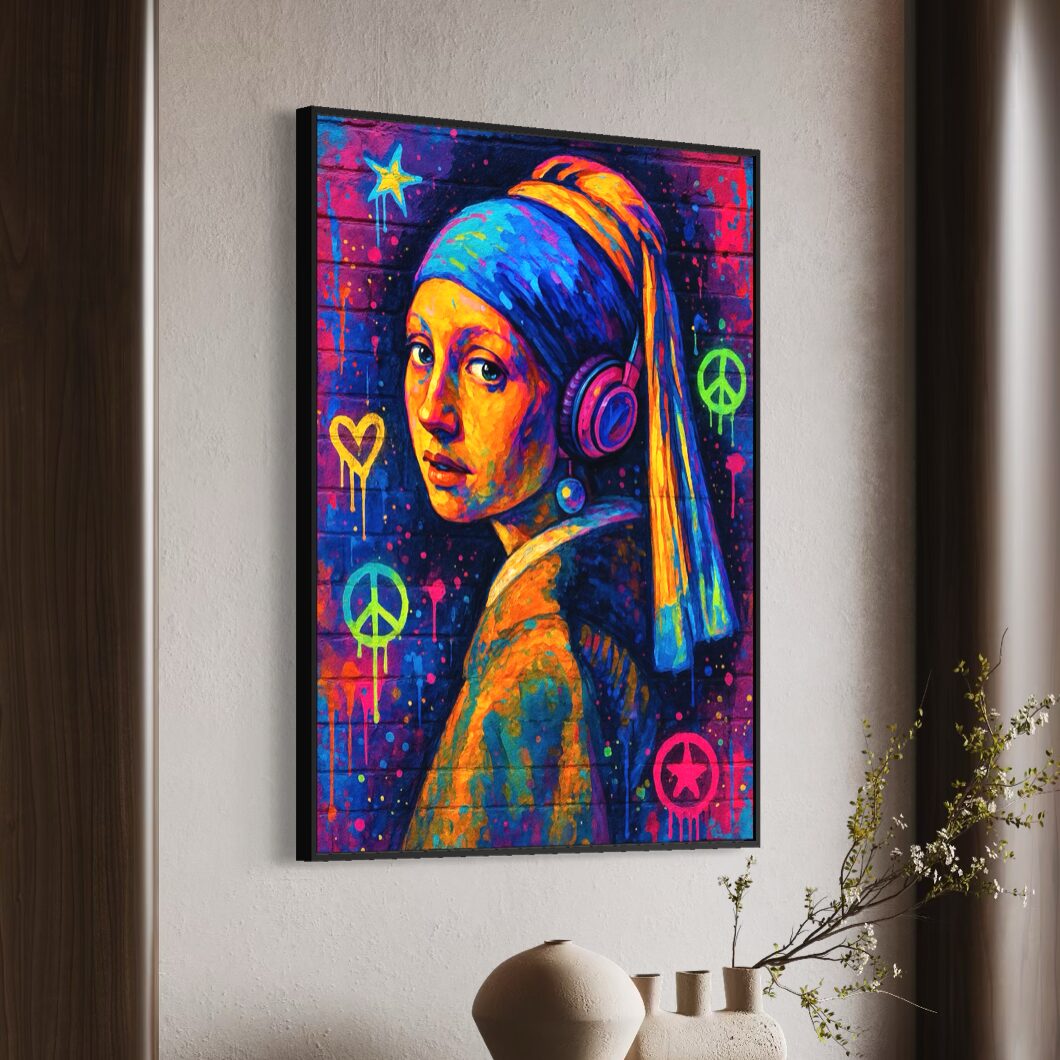 Tableau Jeune Fille à la Perle Street Art – Pop Art Contemporain tableau jeune fille a la perle neo pop art street art contemporain spektra