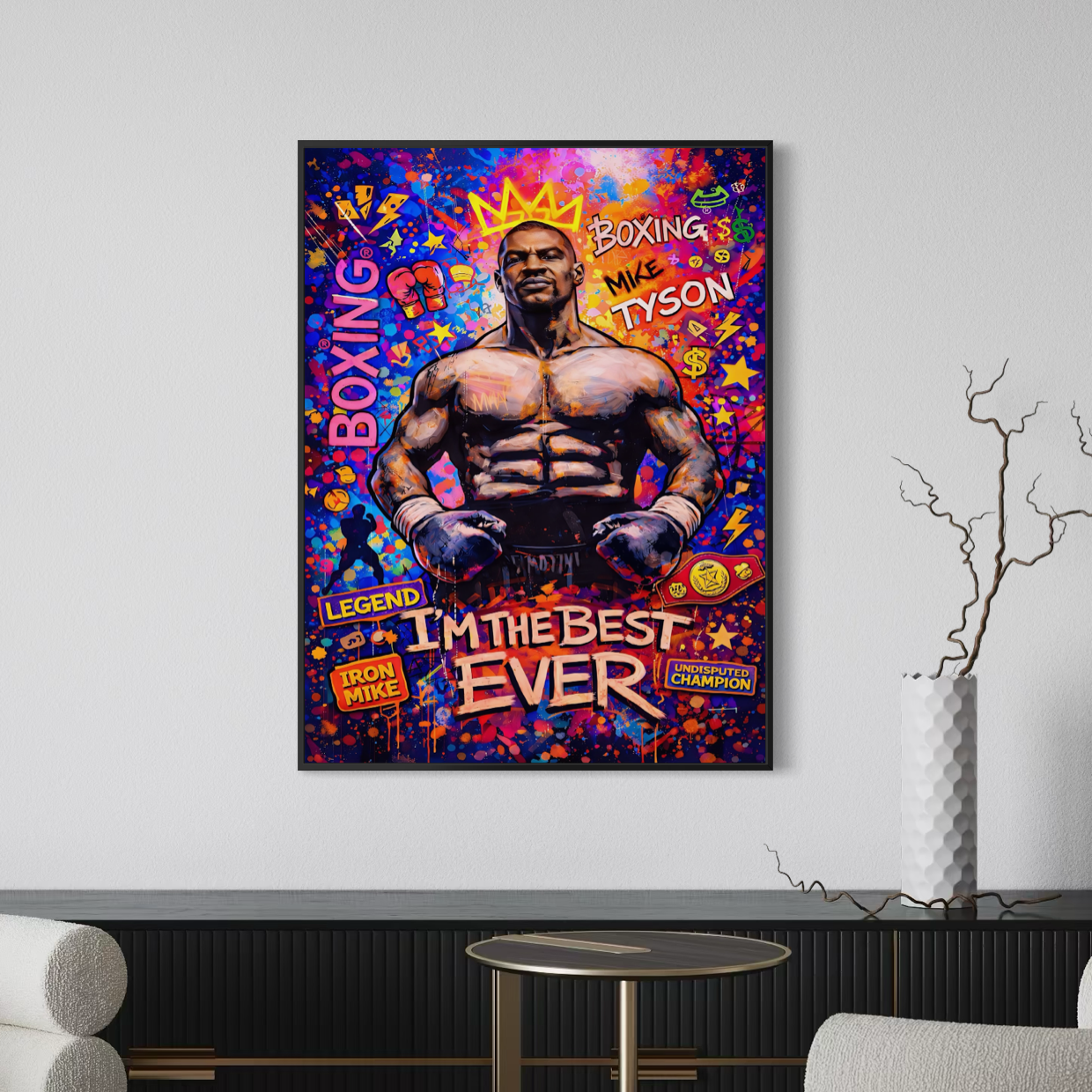tableau mike tyson pop art boxing street art décoration murale sportive moderne colorée champion légendaire