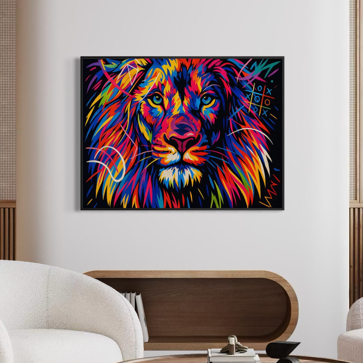 tableau lion pop art coloré décoration intérieure moderne king of colors spektra