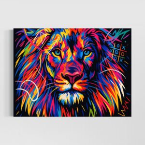 Accueil tableau lion pop art coloré décoration murale moderne king of colors spektra