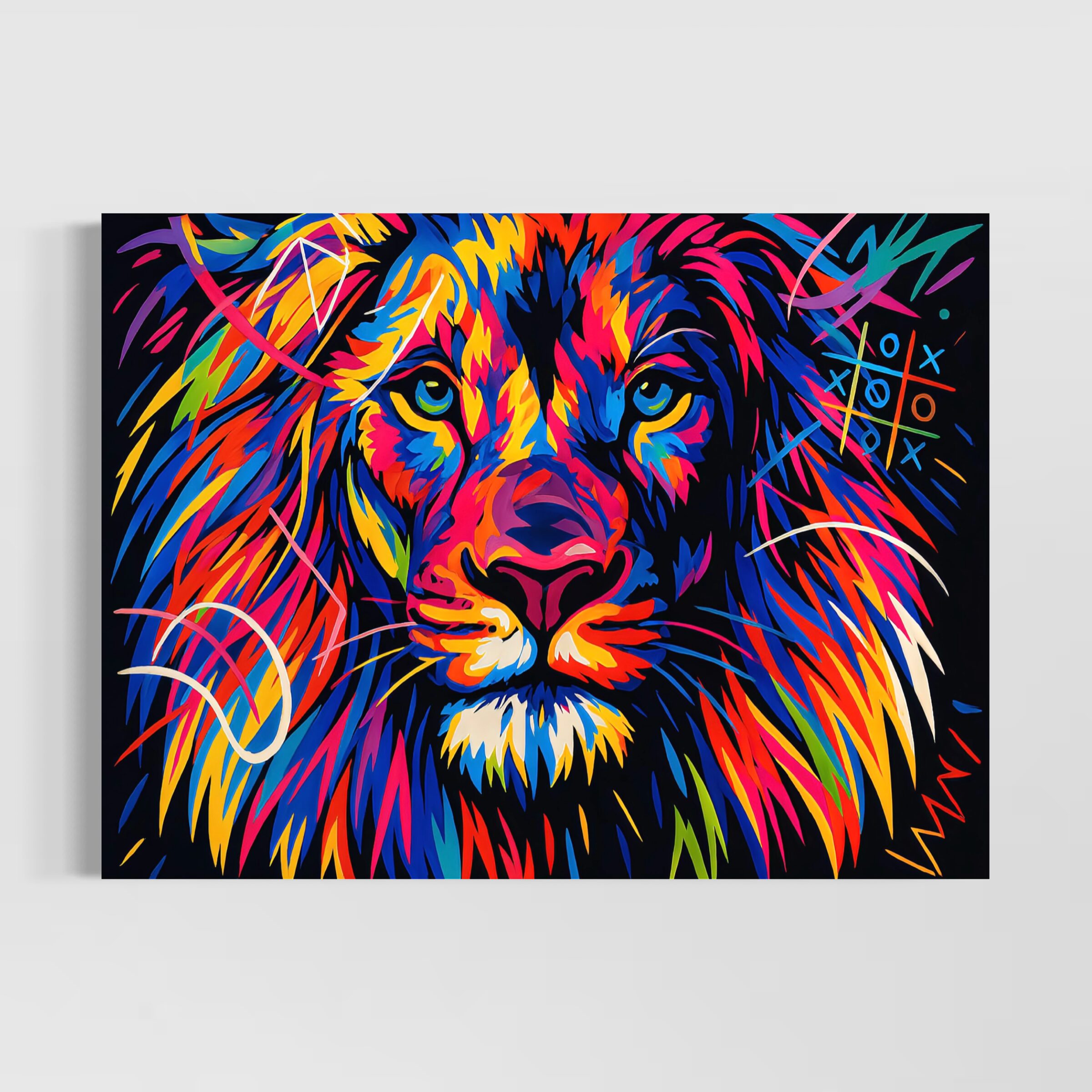 tableau lion pop art coloré décoration murale moderne king of colors spektra
