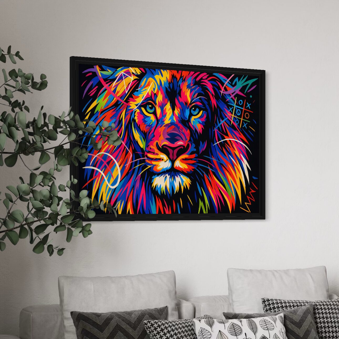 tableau lion pop art coloré décoration murale moderne king of colors spektra