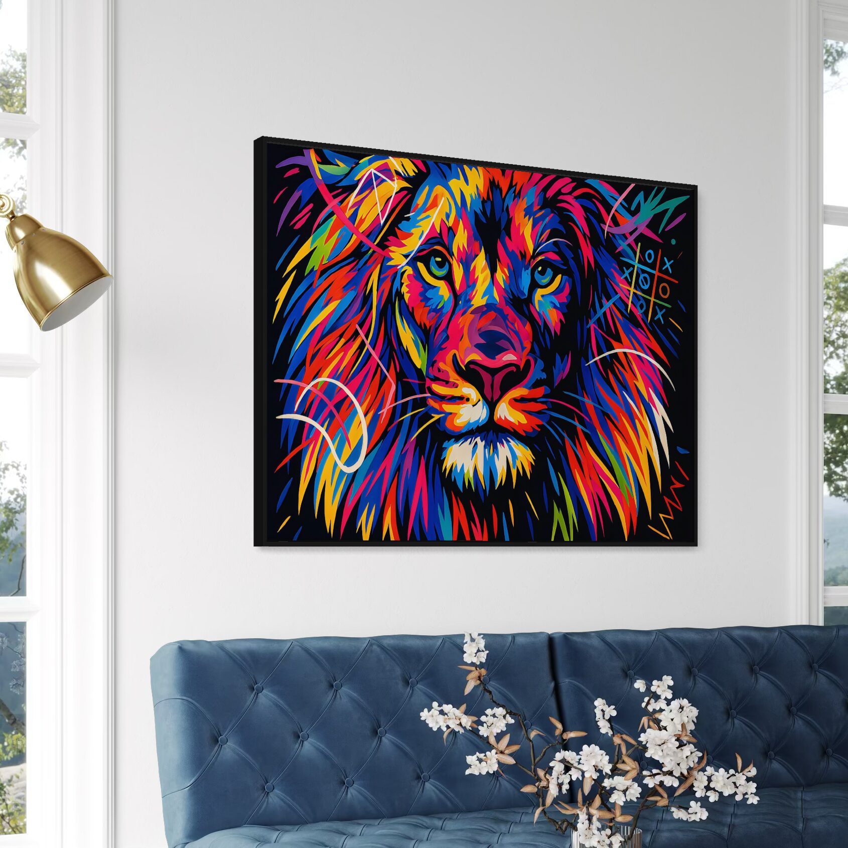 tableau lion pop art coloré décoration salon moderne king of colors spektra