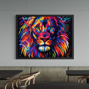 Accueil tableau lion pop art neon coloré décoration murale moderne king of colors spektra