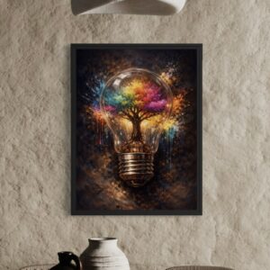 tableau ampoule lumineuse avec arbre coloré art abstrait contemporain
