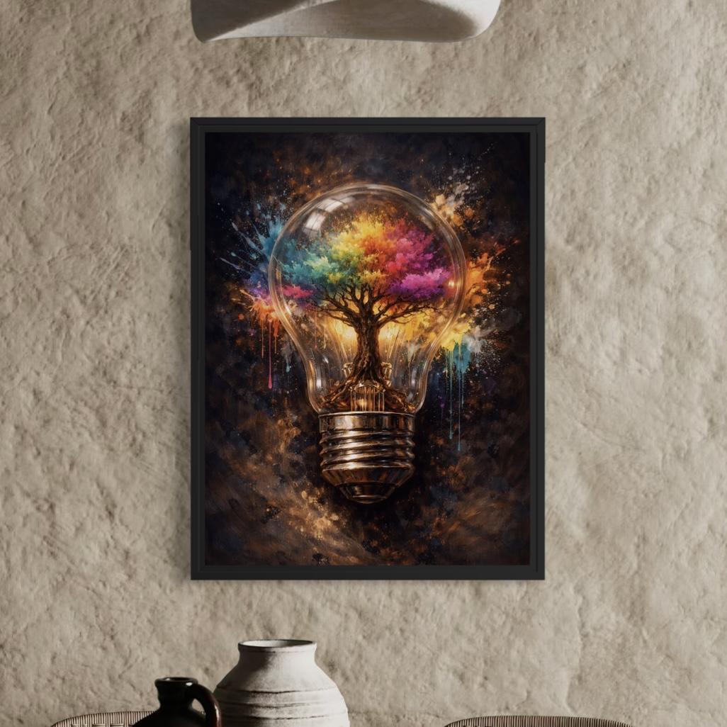 Tableau arbre lumineux abstrait – Lumière Créatrice tableau ampoule lumineuse avec arbre coloré art abstrait contemporain