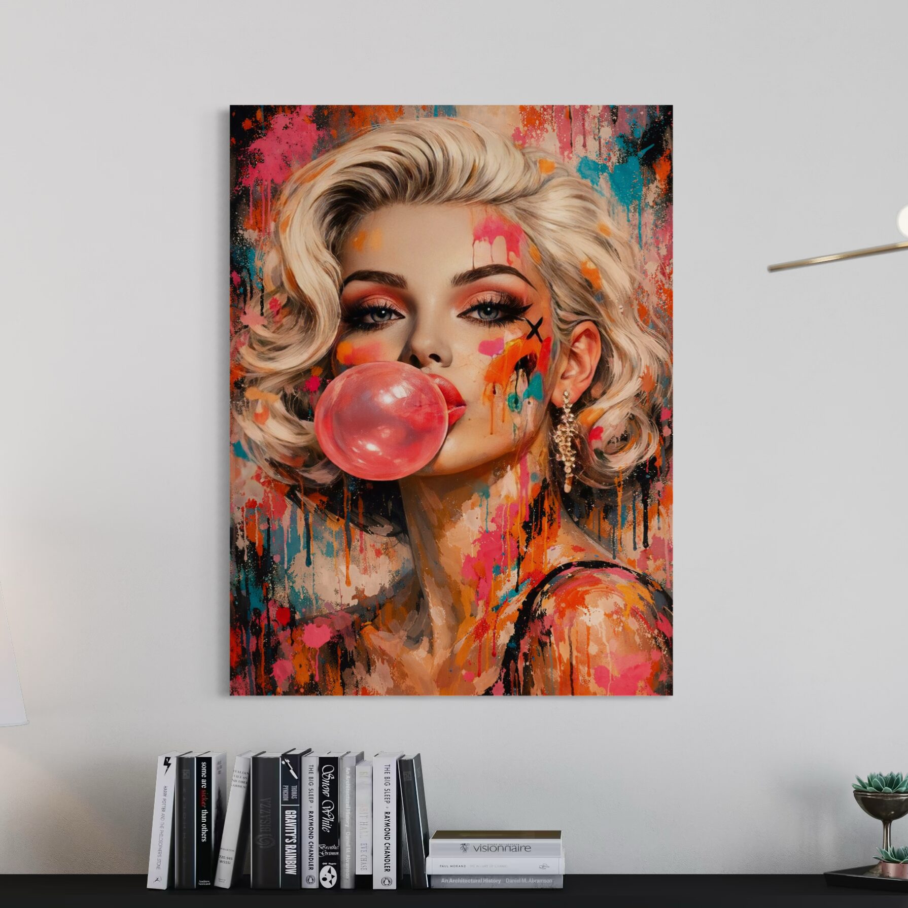 Tableau Marilyn Monroe Bubble Glam – Pop art glamour contemporain tableau marilyn monroe pop art moderne portrait femme glamour chewing gum décoration murale colorée