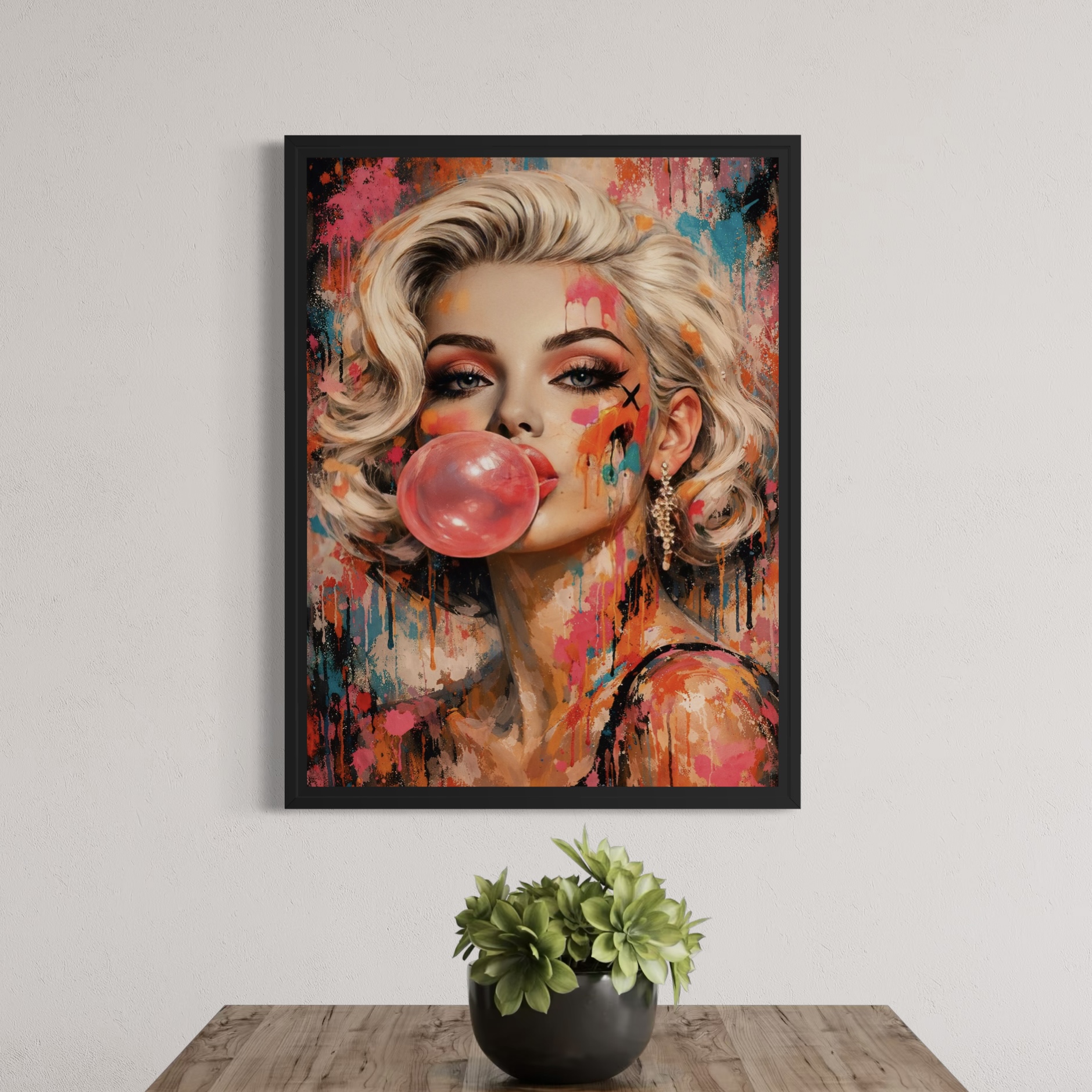 Tableau Marilyn Monroe Bubble Glam – Pop art glamour contemporain tableau marilyn monroe pop art glamour portrait femme chewing gum décoration murale contemporaine colorée